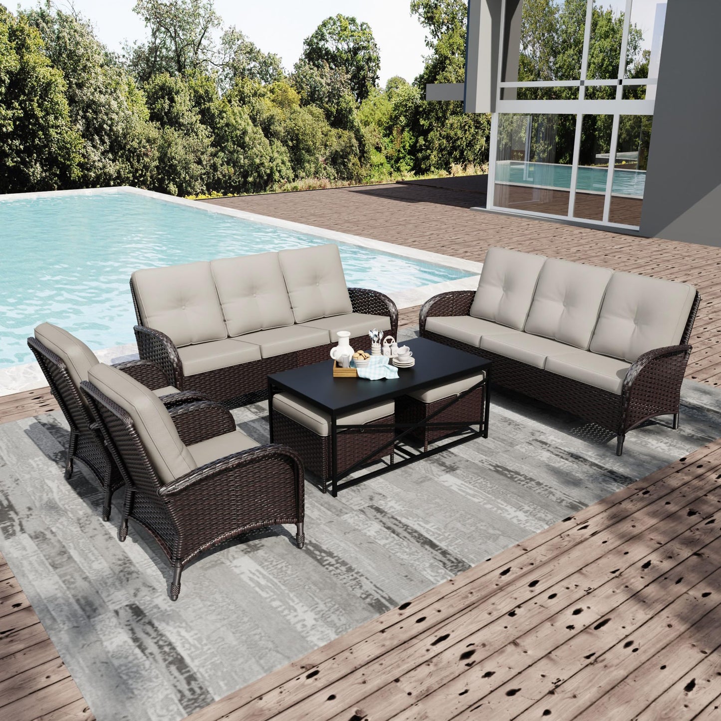 Joyside Wicker Patio Chairs Set of 2, Rattan Outdoor Furniture with Thickened Cushions, High Back, Deep Seating, Wide Armrest, Outdoor Chairs for Porch, Deck