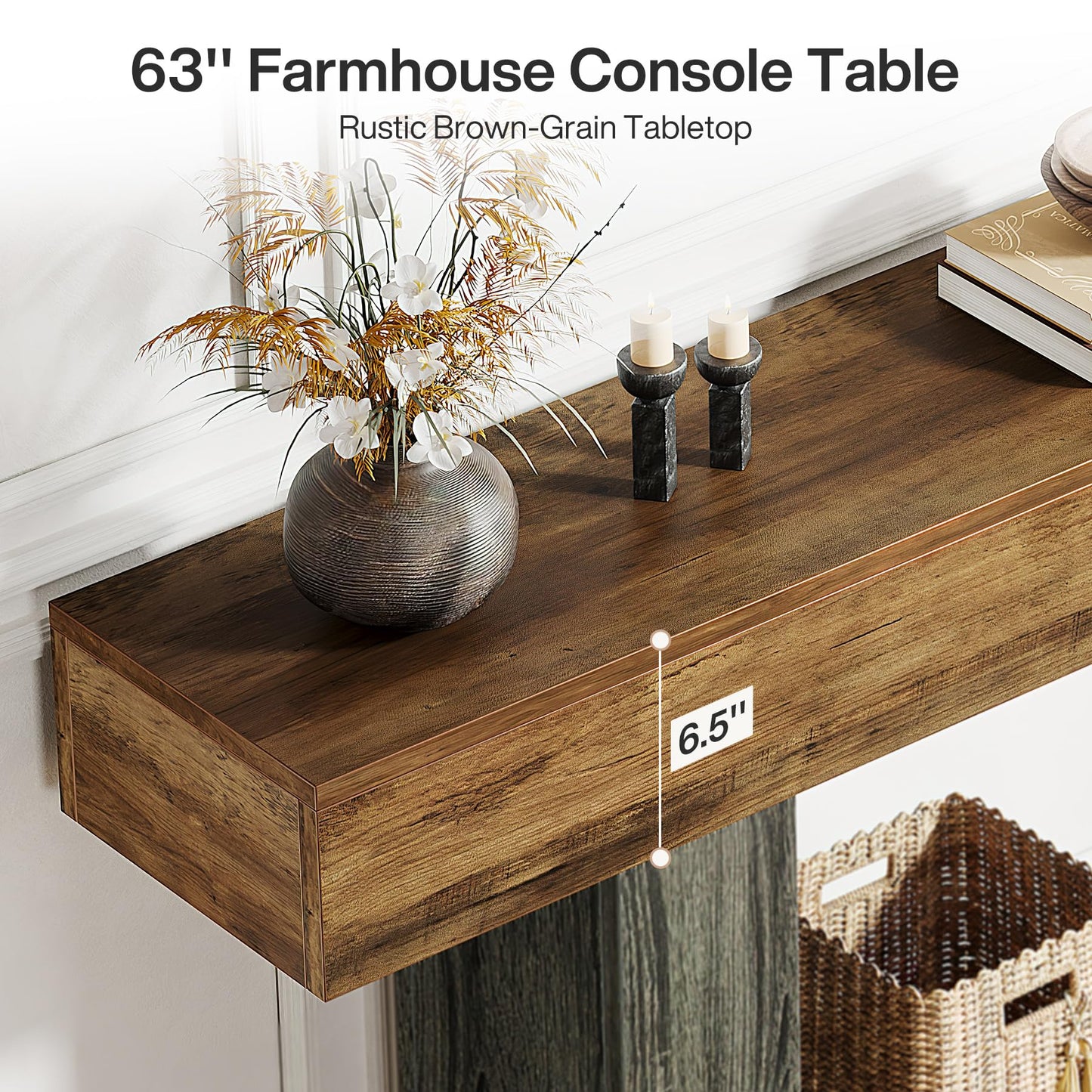 Tribesigns 63" Console Table, Farmhouse 2-Tier Entryway Table with U-Shaped Base, Narrow Long Wood Sofa Table Behind Couch Table for Living Room, Hallway, Foyer, Vintage Brown & Gray | Farmhouse