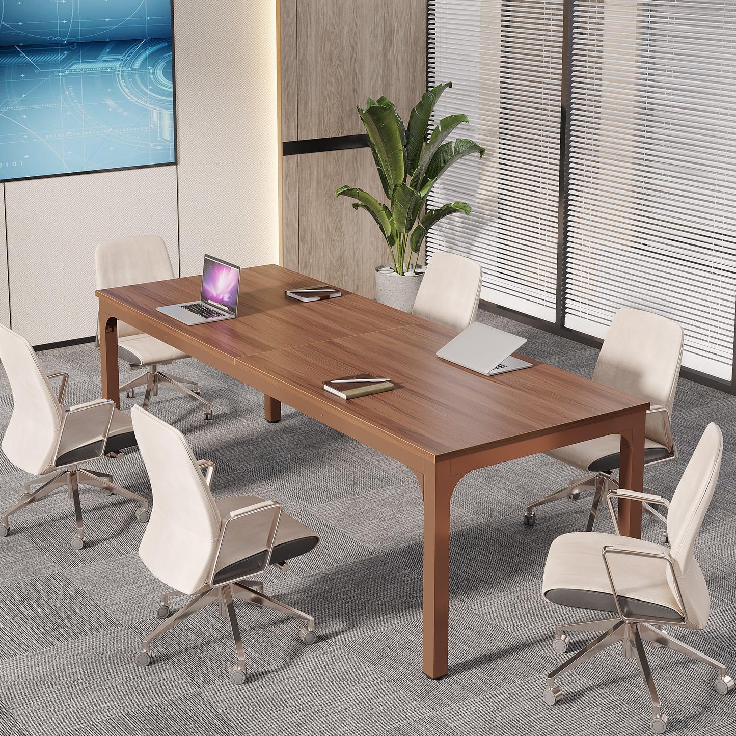 Tribesigns 6.5 FT Conference Room Table, 78.74" W x 27.56" D Large Office Conference Table, Modern Seminar Meeting Table Desk for Boardroom, Meeting Room (1, Rustic Brown)