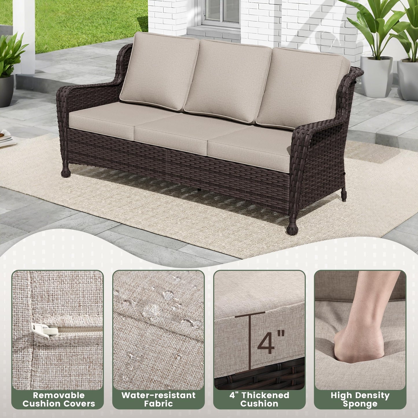 Wicker Patio Loveseat, All-Weather Rattan 2-Seat Sofa with Cushions, Outdoor Patio Furniture Set for Patio, Balcony, Backyard, Deck, Poolside