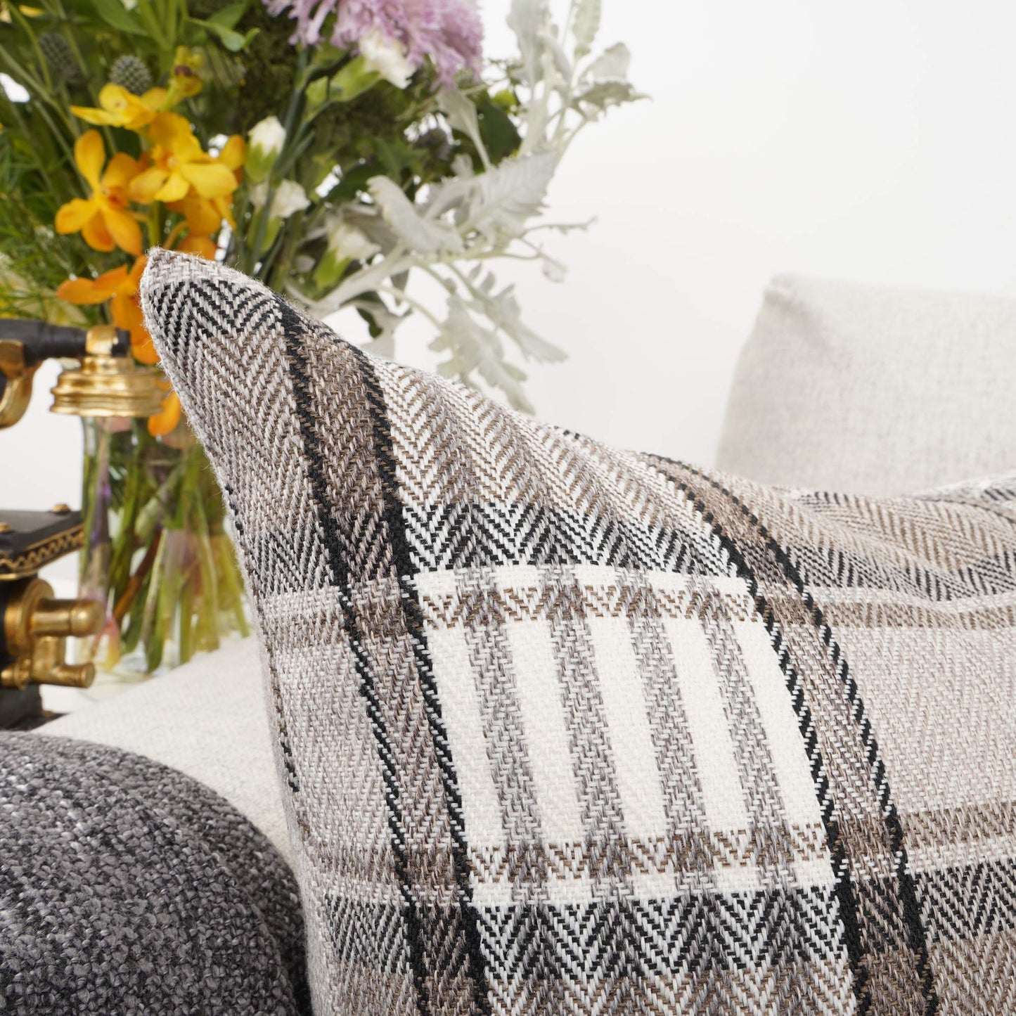 YOUR SMILE Retro Farmhouse Outdoor Buffalo Tartan Chequer Plaid Cotton Linen Decorative Throw Pillow Case Cushion Cover Pillowcase for Sofa 18 x 18 Inch, Set of 2, Khaki/Stripe