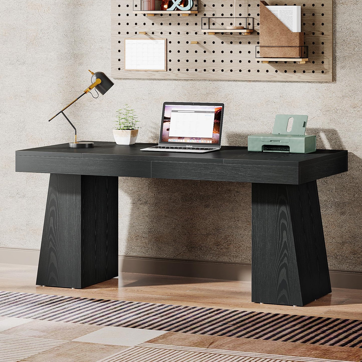 Tribesigns 55 Inches Executive Desk, Mid-Century Modern Home Office Desk, Wood MDF Computer Table Business Workstation Small Conference Table, Light Brown