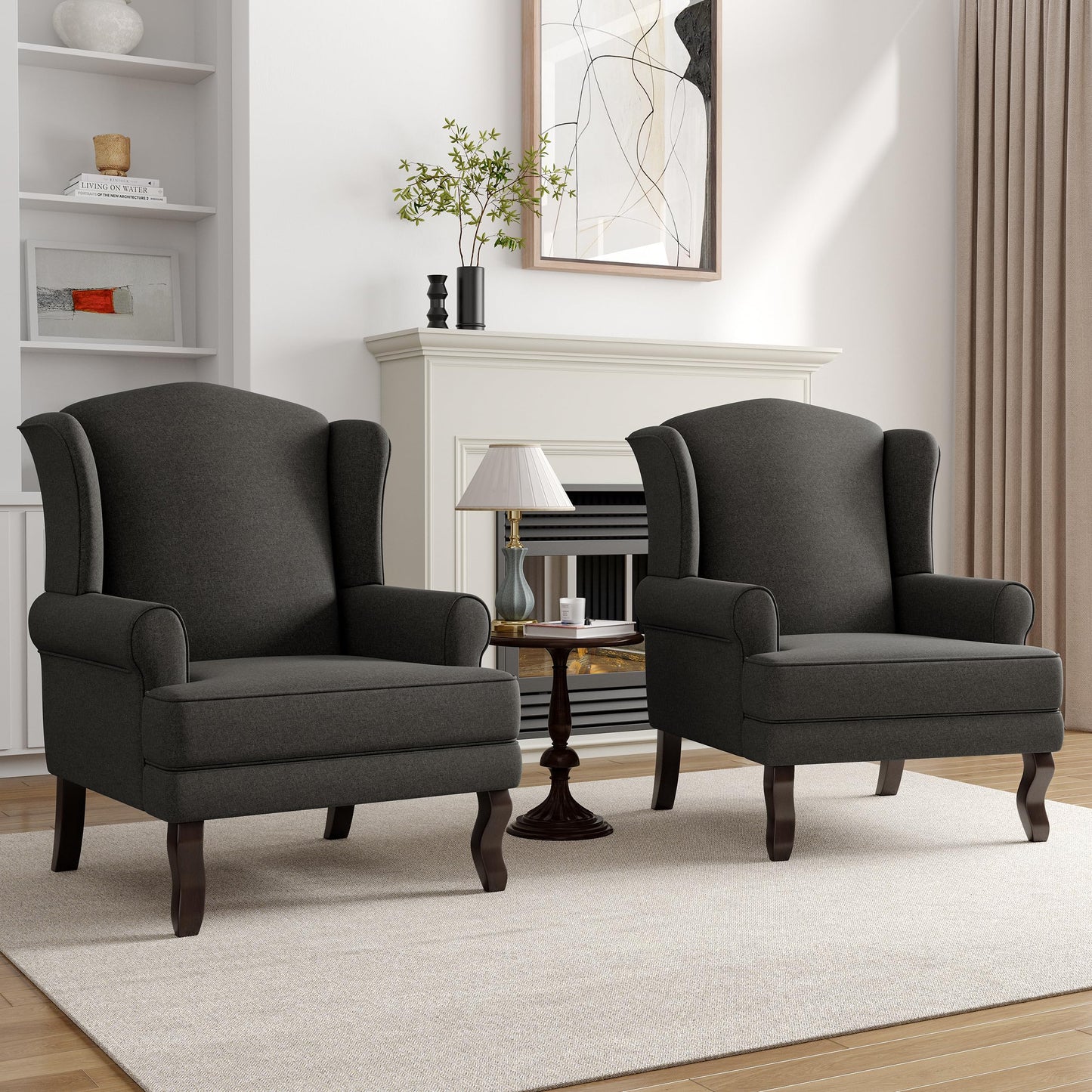 High Back Accent Chair, Comfy Upholstered Fabric Armchair for Living Room, Mid Century Modern Club Accent Chair with Curved Armrests and Solid Legs, Single Sofa Reading Chair for Bedroom, Cranberry