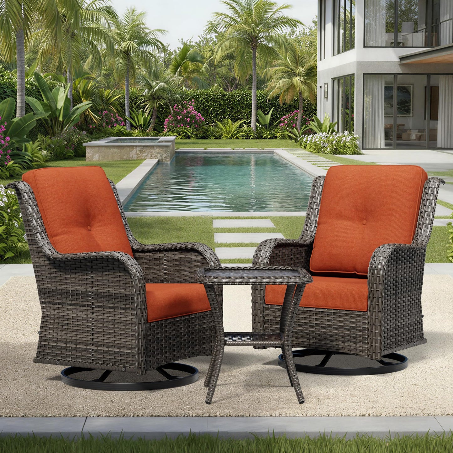 Joyside Patio Chairs Set of 2, Wicker Patio Furniture with High Back, Deep Seating, Wide Armrest, Thickened Cushions, Outdoor Rattan Furniture for Deck, Porch Use