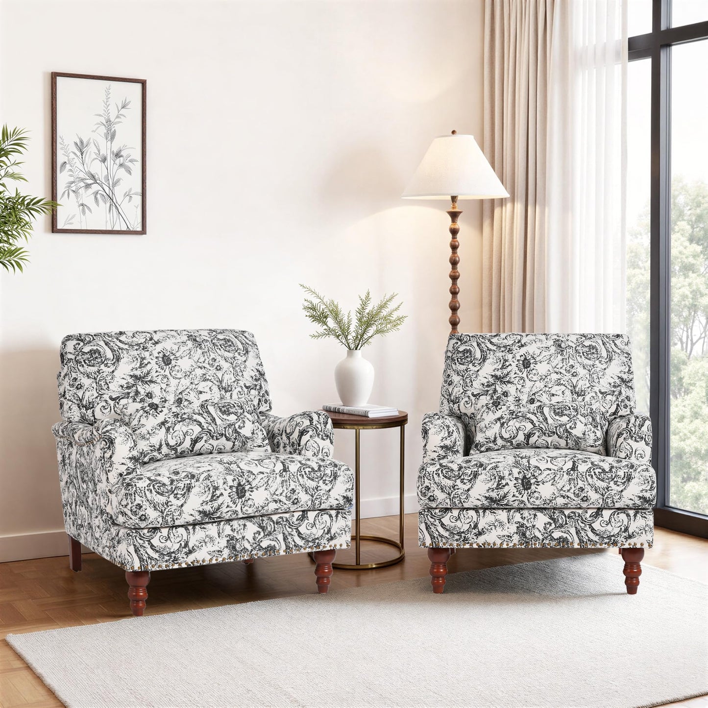 Accent Chair for Living Room, Upholstered Armchair with Nailhead Trim & Solid Wood Legs, Mid Century Modern Club Chair for Bedroom/Reading Room, Rococo Green