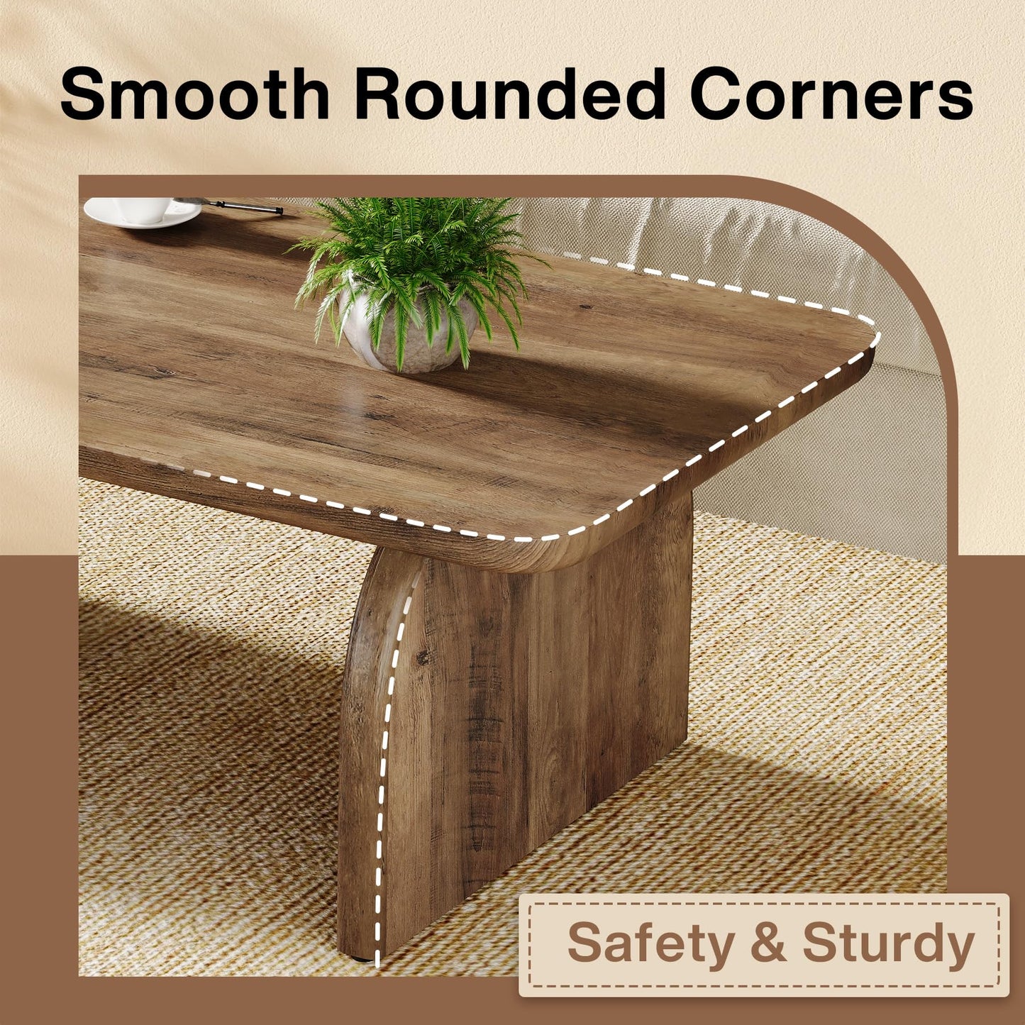 Tribesigns Rectangle Coffee Table, 47-Inch Wood Rectangular Living Room Table, Farmhouse Accent Center Low Cocktail Tea Table with Sturdy Base & Rounded Corners, Easy Assembly (Natural Brown)
