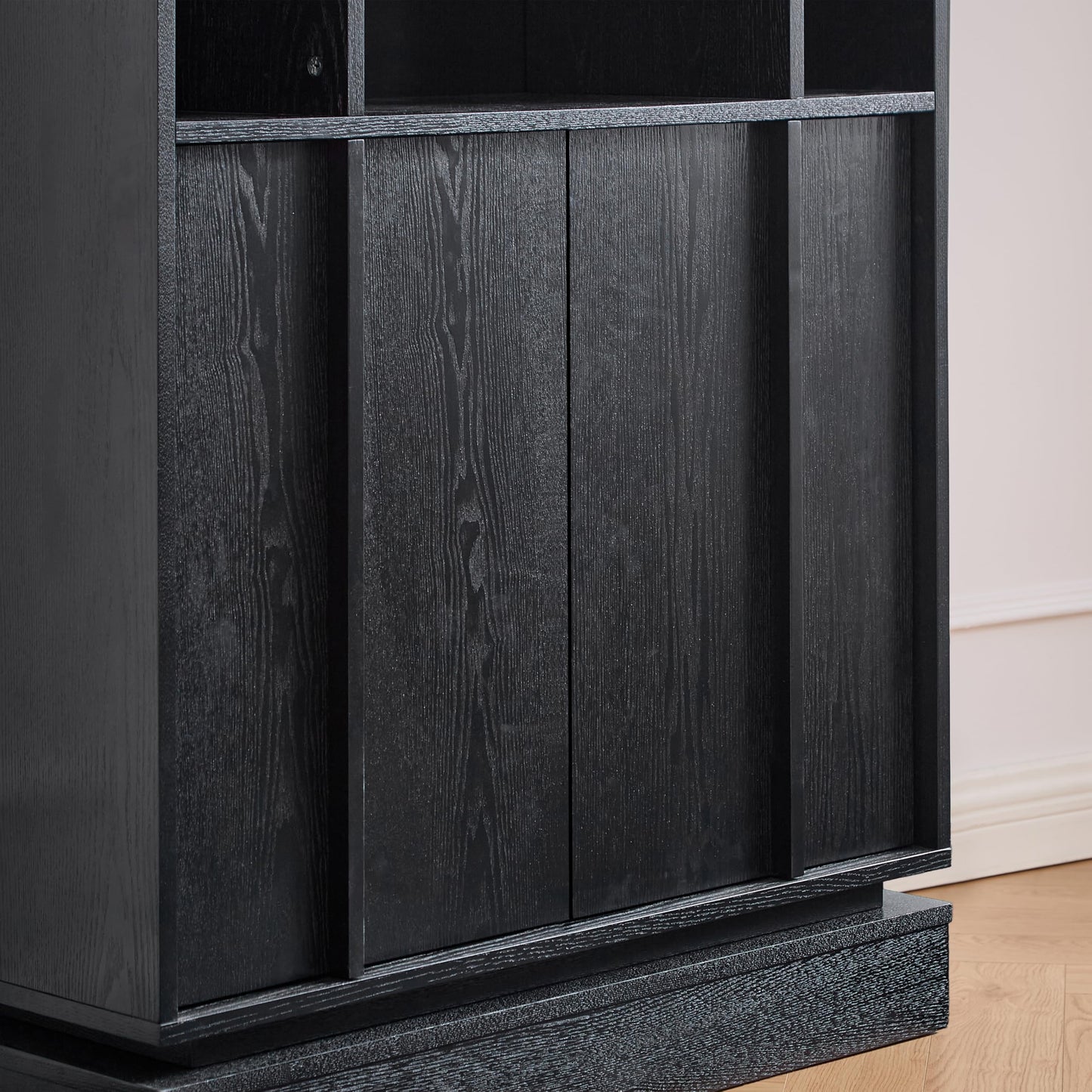 LKTART 63" Rattan Sideboard Buffet Cabinet,Kitchen Storage Cabinet,Wood Coffee Bars with 4 Doors & Open Storage Shelves,Mid Century Modern Credenza Console Table for Living Room,Walnut