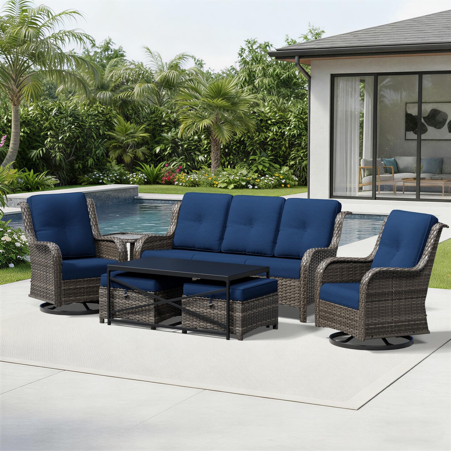 Joyside Patio Chairs Set of 2, Wicker Patio Furniture with High Back, Deep Seating, Wide Armrest, Thickened Cushions, Outdoor Rattan Furniture for Deck, Porch Use