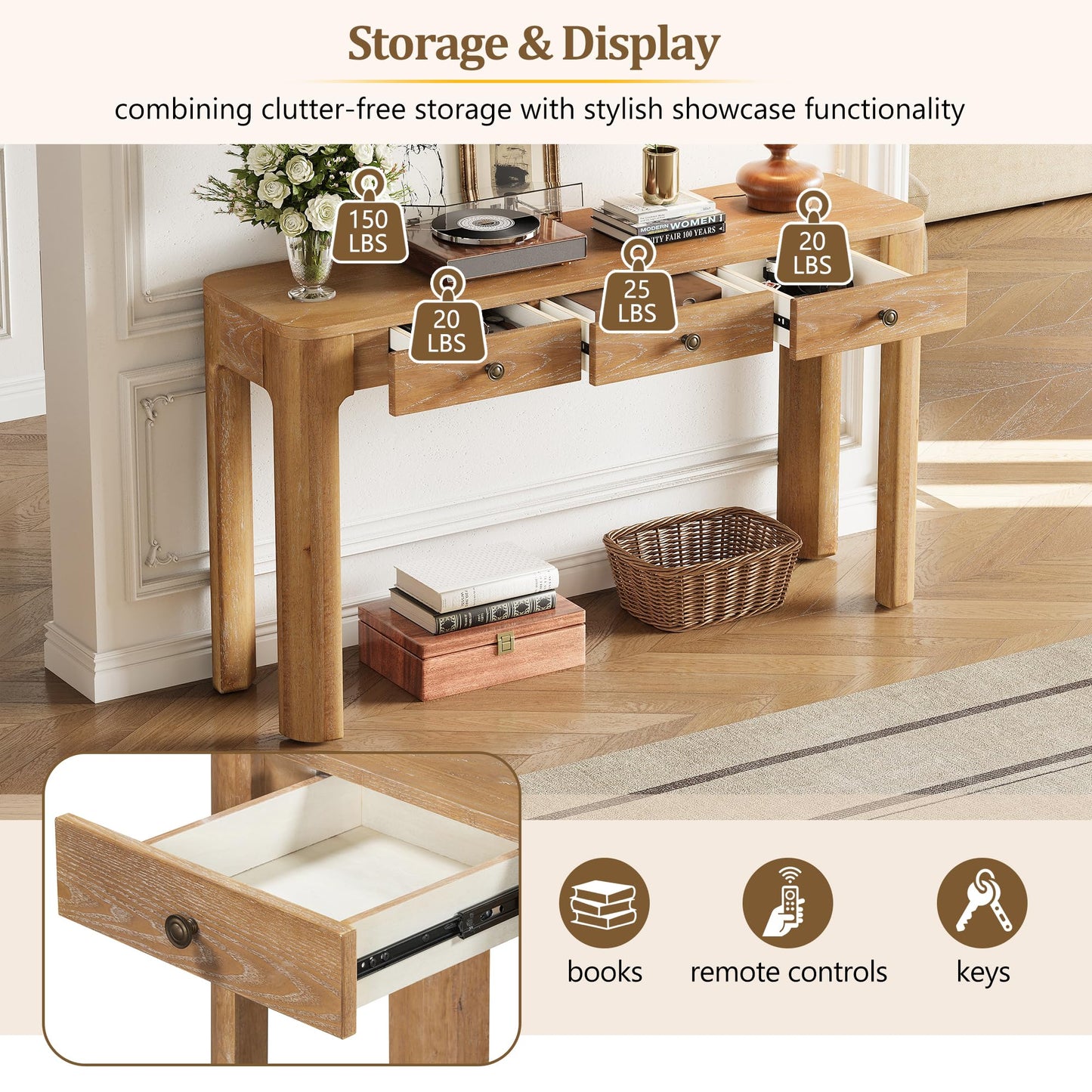 LKTART Solid Wood Console Table Sofa Tables with Drawers and Shelves Small Entryway Table for Living Room,Behind the Couch Table,Foyer(42" Espresso)