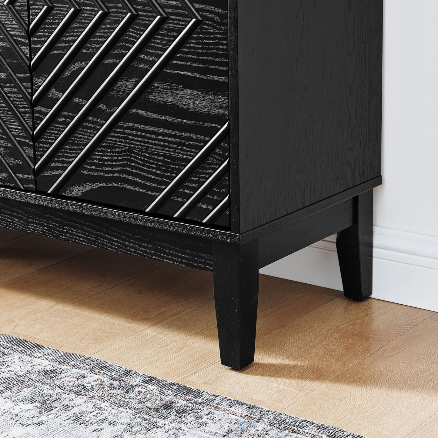 LKTART 60.5" Black Sideboard Buffet Cabinet,Modern Accent Credenza Storage Cabinet with 4 Doors, Media Console Table for Living Room Entryway
