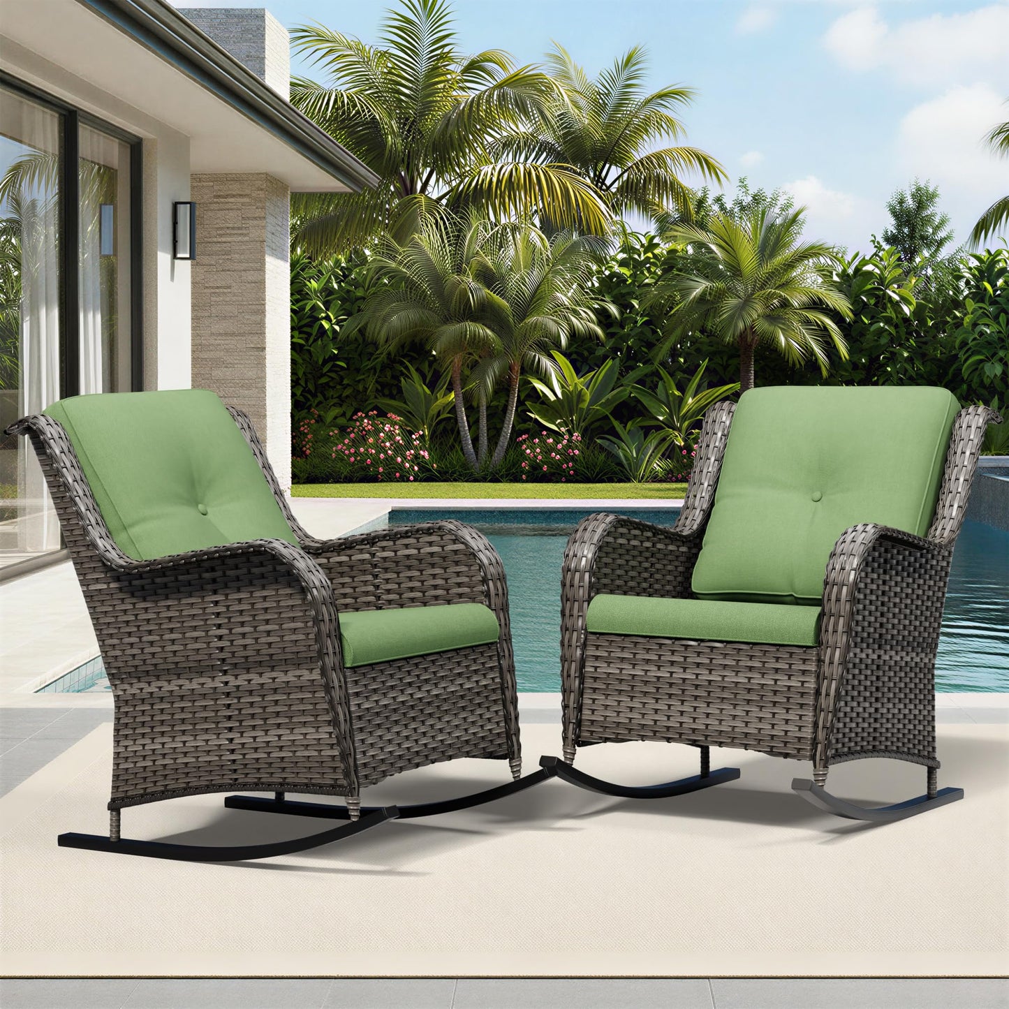 Joyside Patio Chairs Set of 2, Wicker Patio Furniture with High Back, Deep Seating, Wide Armrest, Thickened Cushions, Outdoor Rattan Furniture for Deck, Porch Use