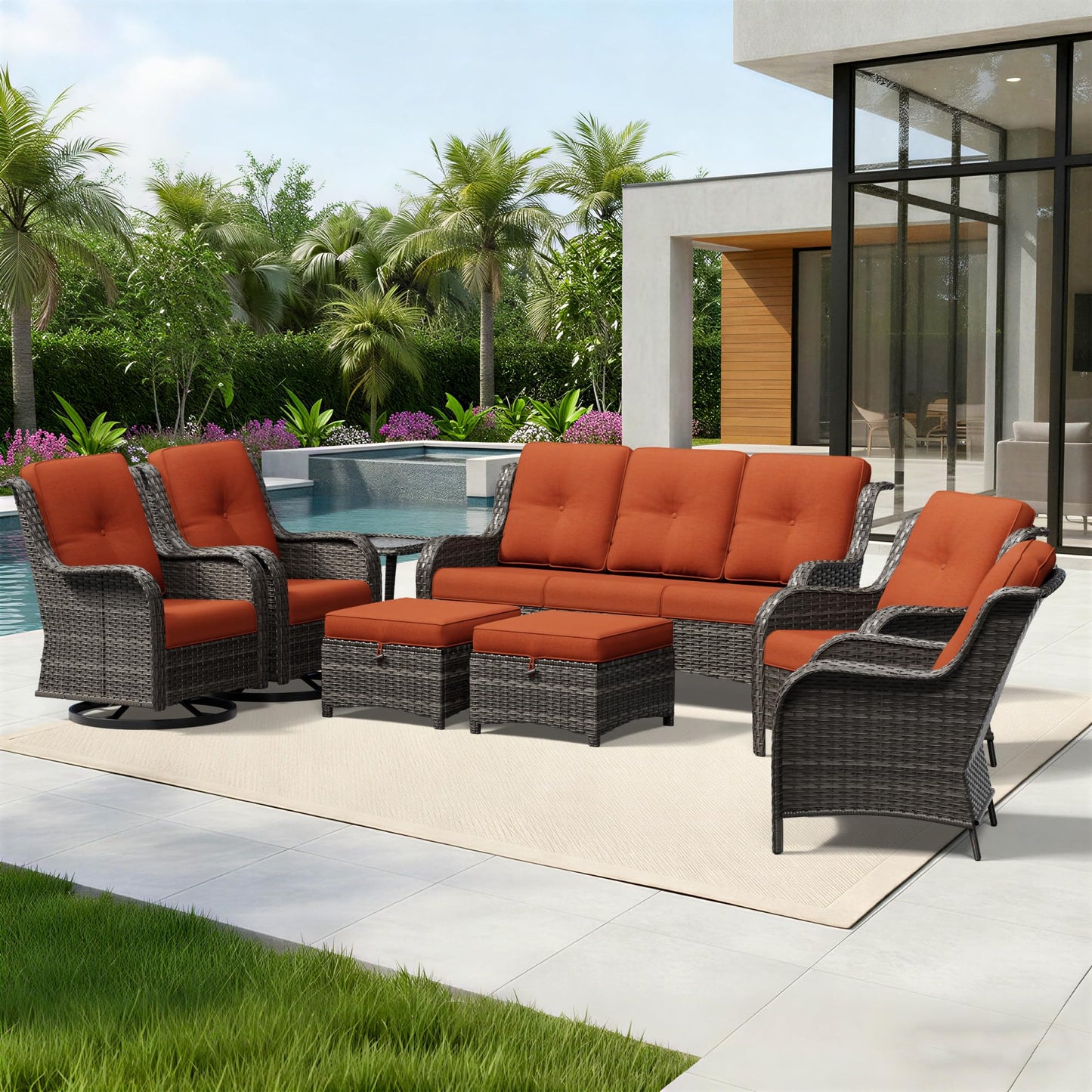 Joyside Patio Chairs Set of 2, Wicker Patio Furniture with High Back, Deep Seating, Wide Armrest, Thickened Cushions, Outdoor Rattan Furniture for Deck, Porch Use