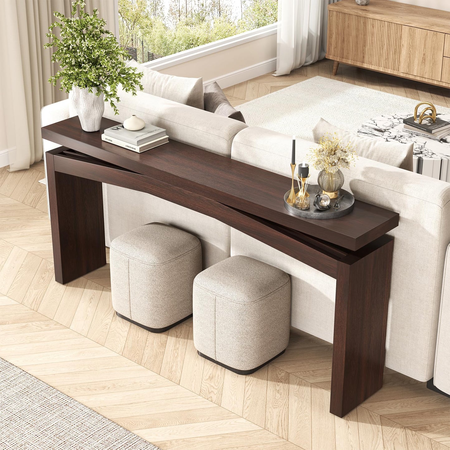 Epecoya Console Tables for Entryway 63-Inch, Wooden Sofa Tables Narrow Long Behind Couch Farmhouse, Modern Entryway Tables Rectangular for Entrance, Home, Living Room, Natural Brown