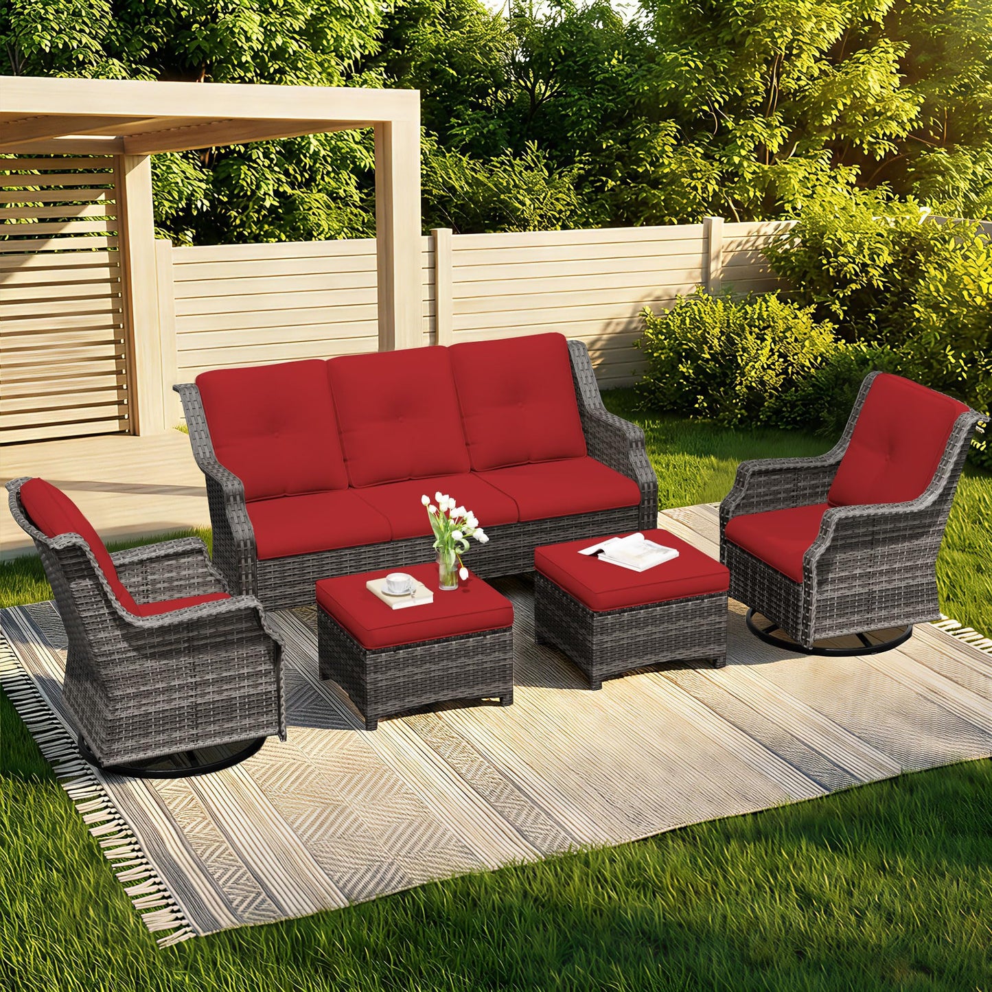 Outdoor Patio Loveseat, All-Weather 2-Seater Wicker Loveseat with Cushions, Outdoor Patio Love Seat Sofa for Garden, Balcony and Deck