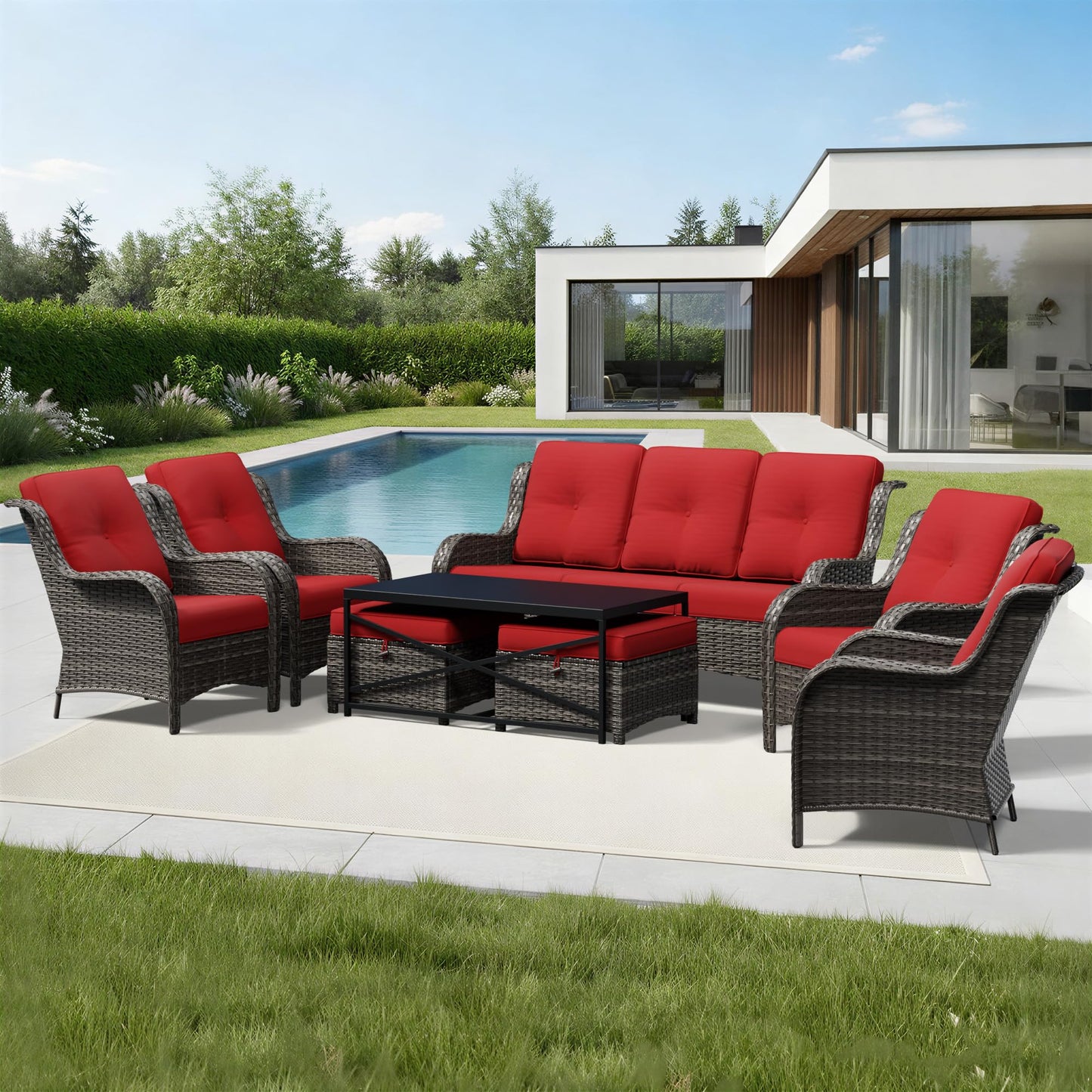 Joyside Patio Chairs Set of 2, Wicker Patio Furniture with High Back, Deep Seating, Wide Armrest, Thickened Cushions, Outdoor Rattan Furniture for Deck, Porch Use
