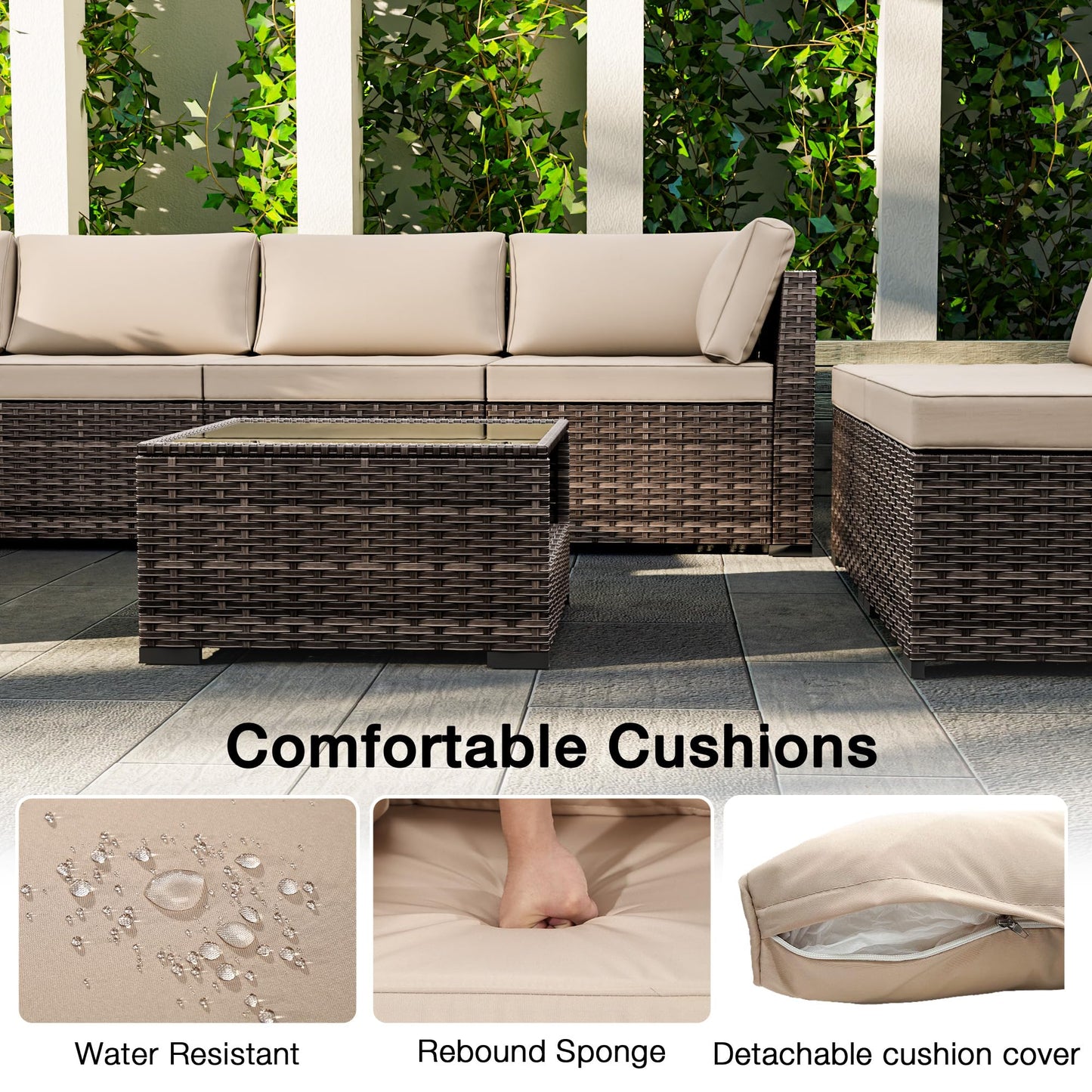 Joyside 5-Piece Patio Furniture Set, Rattan Outdoor Sectional Wicker Patio Conversation Set with Cushions and Coffee Table