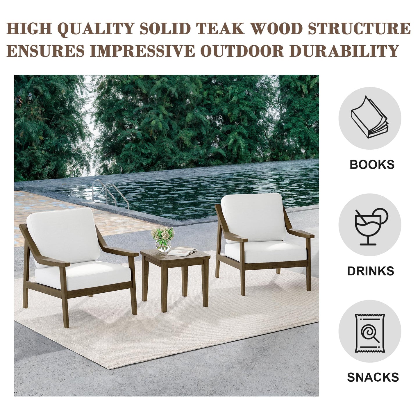Outdoor Patio Furniture Set, 2 Piece Outdoor Patio Sofa Armchairs with Washable Thick Cushions, All-Weather Solid Wood Patio Bistro Set for Porch, Balcony, Natural Frame & Beige Cushion