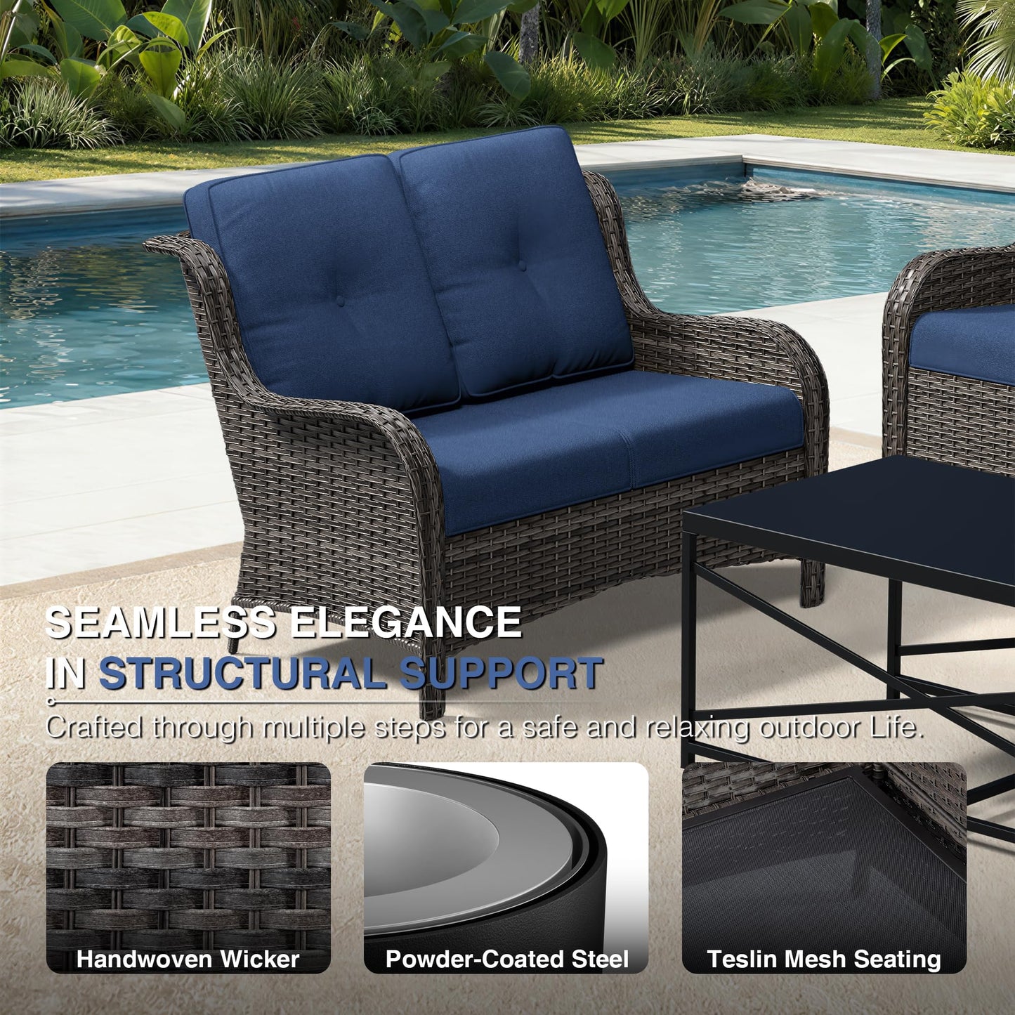 Joyside Outdoor Patio Couch,Outdoor Wicker Loveseat with High Back, Deep Seating, Wide Armrest, Thickened Cushions, Patio Loveseat for Deck, Porch Use