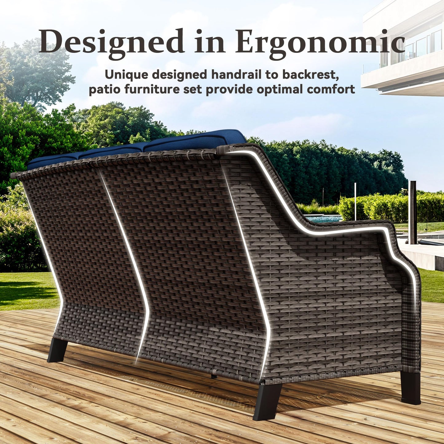 Outdoor Patio Loveseat, All-Weather 2-Seater Wicker Loveseat with Cushions, Outdoor Patio Love Seat Sofa for Garden, Balcony and Deck