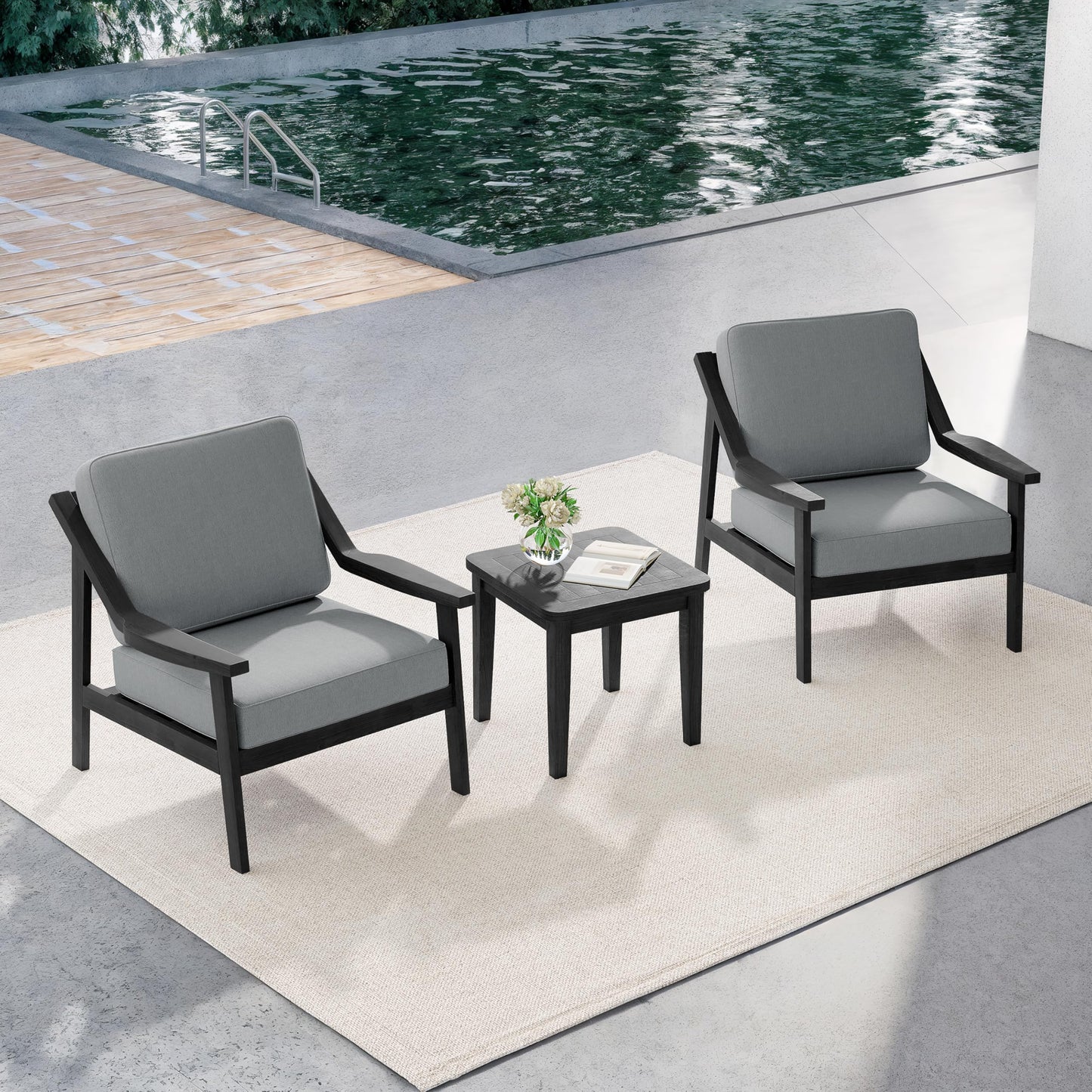 Outdoor Patio Furniture Set, 2 Piece Outdoor Patio Sofa Armchairs with Washable Thick Cushions, All-Weather Solid Wood Patio Bistro Set for Porch, Balcony, Natural Frame & Beige Cushion