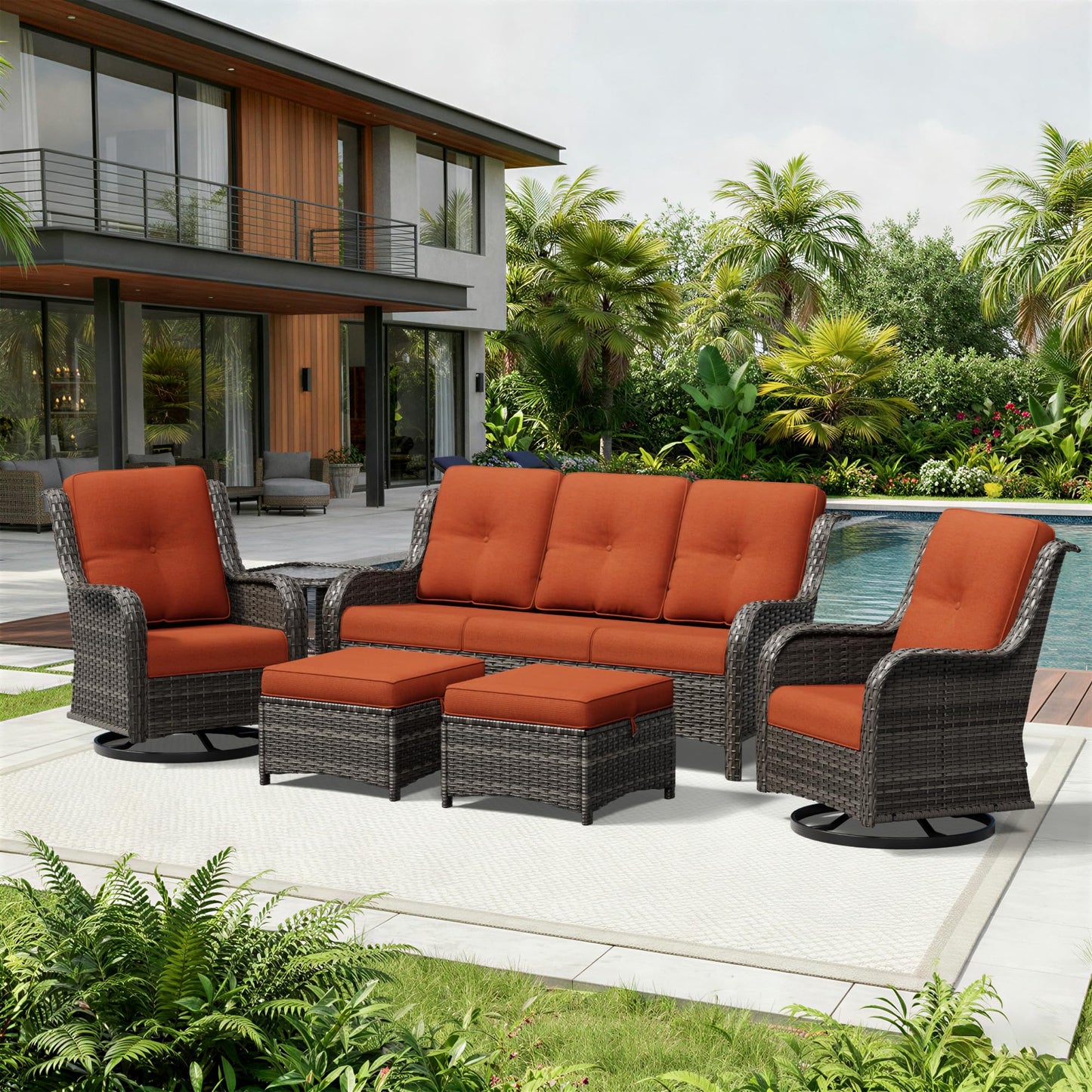 Joyside Patio Chairs Set of 2, Wicker Patio Furniture with High Back, Deep Seating, Wide Armrest, Thickened Cushions, Outdoor Rattan Furniture for Deck, Porch Use