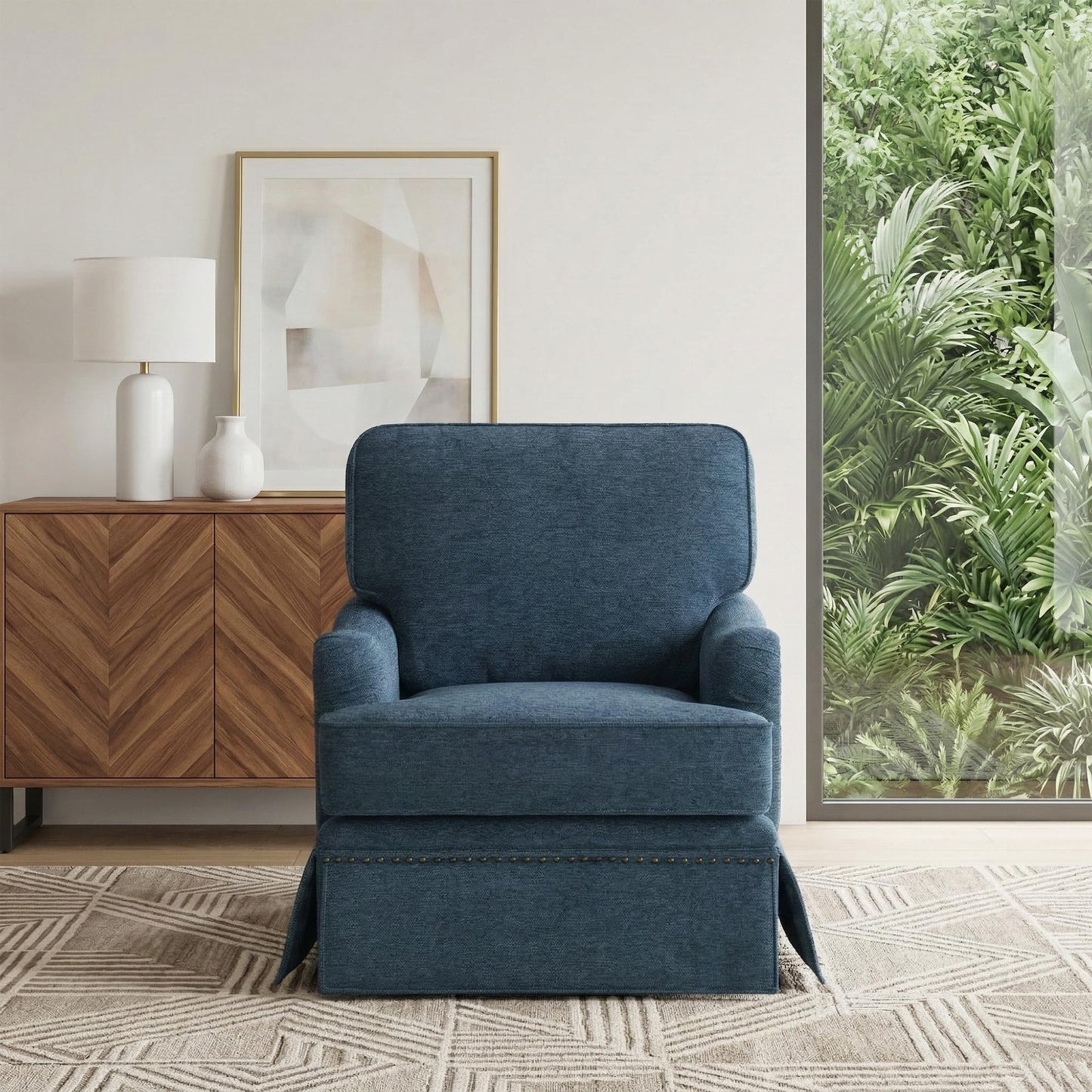Swivel Accent Chair, 360° Swivel Upholstered Armchairs with Curved Arms, Comfy Chenille Fabric Lounge Reading Chairs for Living Room Bedroom Study, Metal Swivel Base, Tan