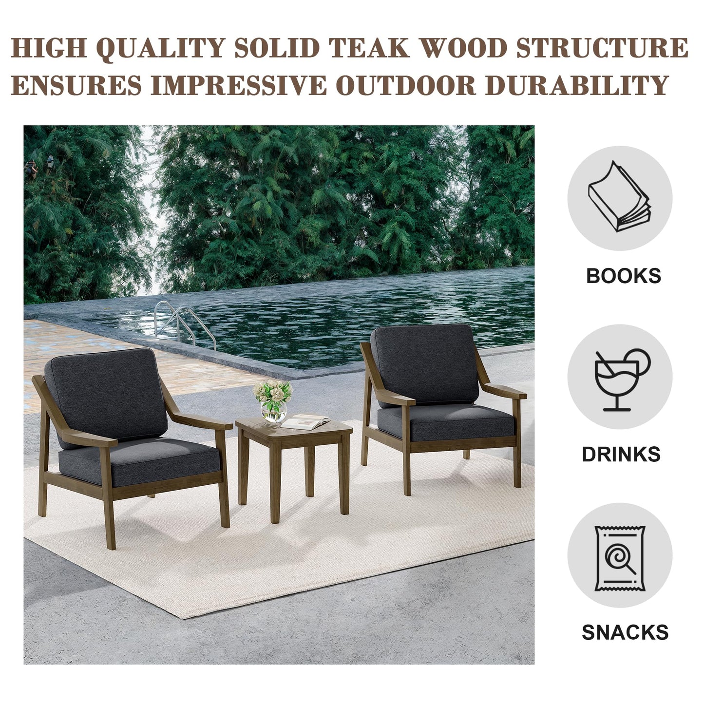 Outdoor Patio Furniture Set, 2 Piece Outdoor Patio Sofa Armchairs with Washable Thick Cushions, All-Weather Solid Wood Patio Bistro Set for Porch, Balcony, Natural Frame & Beige Cushion