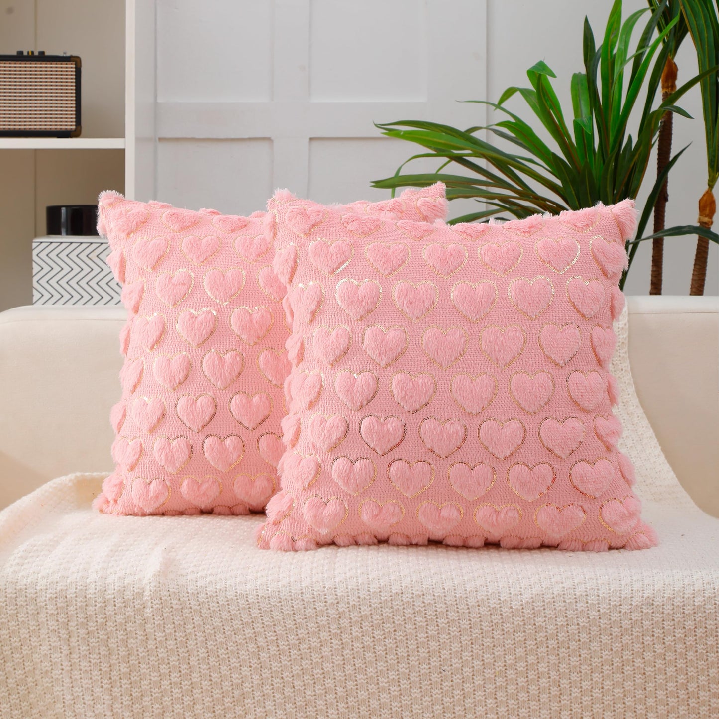 VAKADO Valentines Day Throw Pillow Covers 18x18 Set of 2 Pink Decorative Love Hearts Lover Square Cushion Cases Couch Home Decor Gift for Sofa