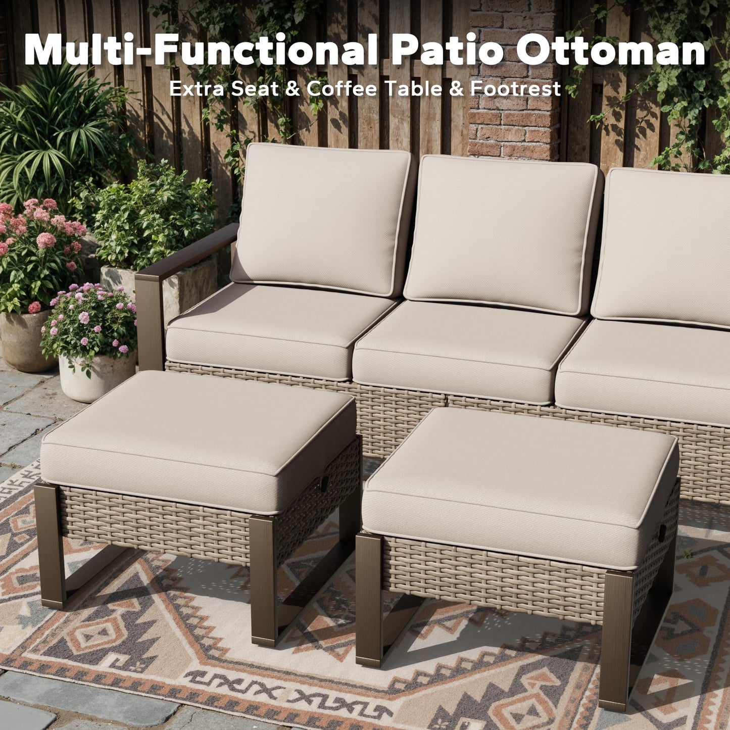 Joyside Outdoor Patio Swivel Rocker Chairs, 3 Pieces Wicker Furniture Set, 2 Swivel Rocking Chairs and 1 Table, Metal Wide Armrest, Thick Cushions and Deep Seating for Garden, Backyard, Porch, Deck