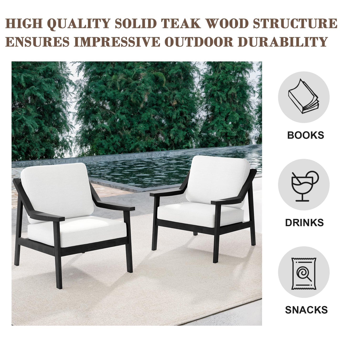 Outdoor Patio Furniture Set, 2 Piece Outdoor Patio Sofa Armchairs with Washable Thick Cushions, All-Weather Solid Wood Patio Bistro Set for Porch, Balcony, Natural Frame & Beige Cushion