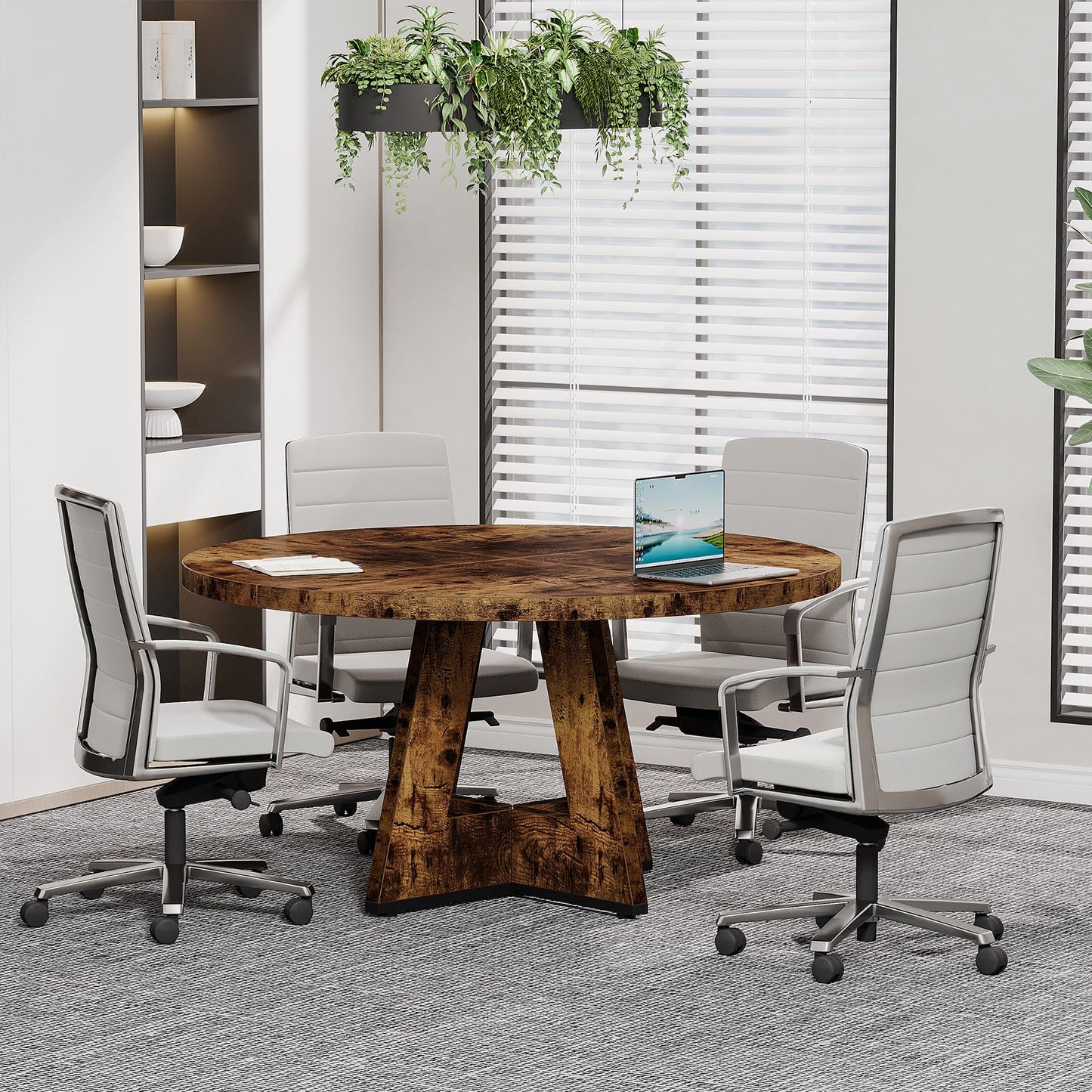 Tribesigns 47-Inch Round Conference Table for 4-6 People, Wooden Meeting Room Table with Thicken Tabletop and Wood Base (Grey)