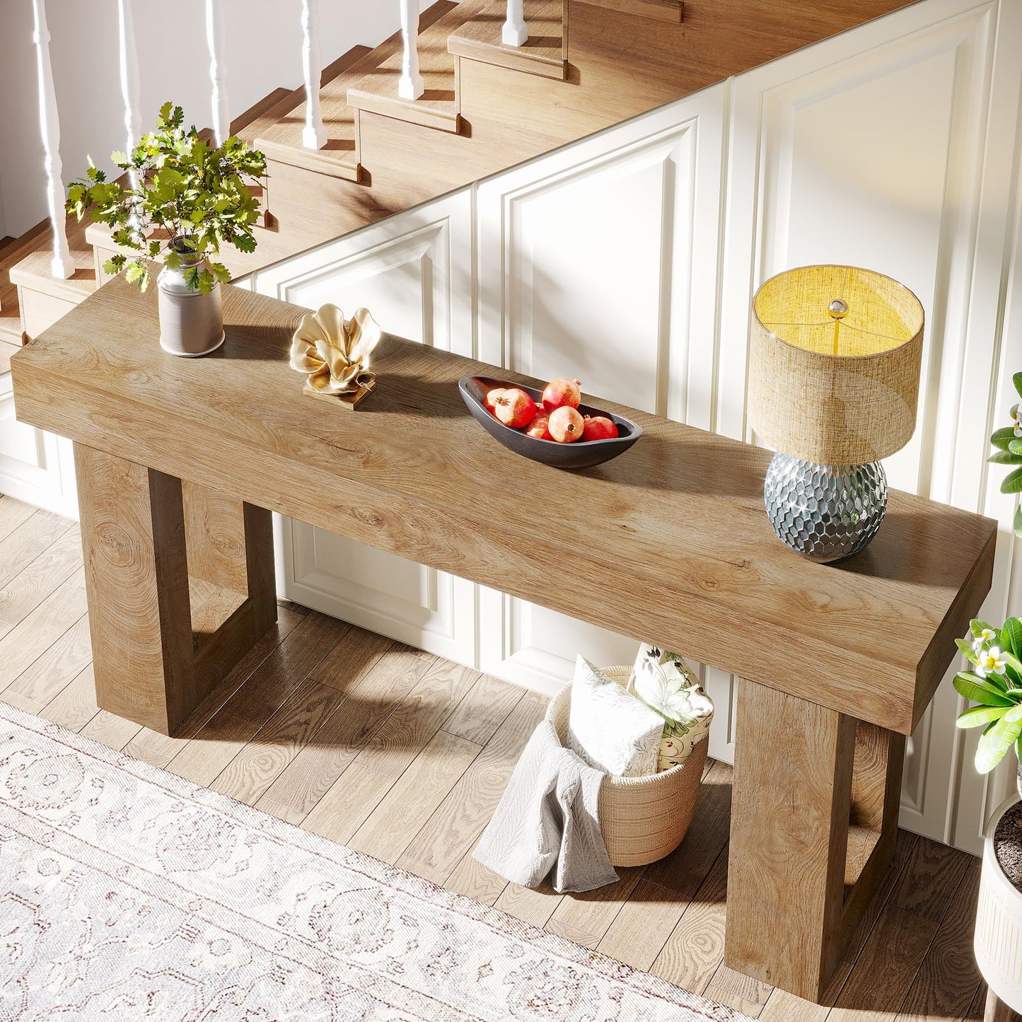 Tribesigns Farmhouse Console Table, 63-Inch Long Narrow Sofa Table Behind The Couch, Wooden Rectangular Entryway Table for Entrance, Hallway, Living Room (Natural)