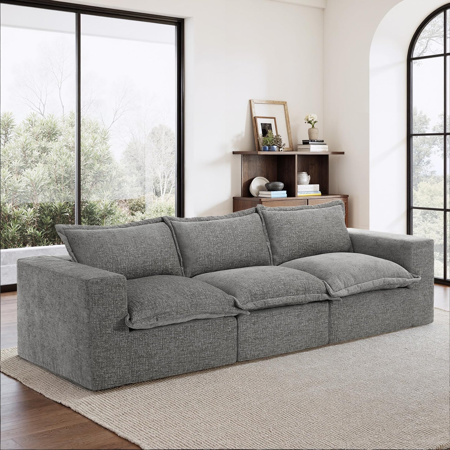 116" Modular Sectional Sofa, Comfy L Shaped Modular Coush Sofa with Ottoman, 3-Seat Chenille Cloud Couches Deep Seat Sofa for Living Room, Apartment, Small Spaces, Beige