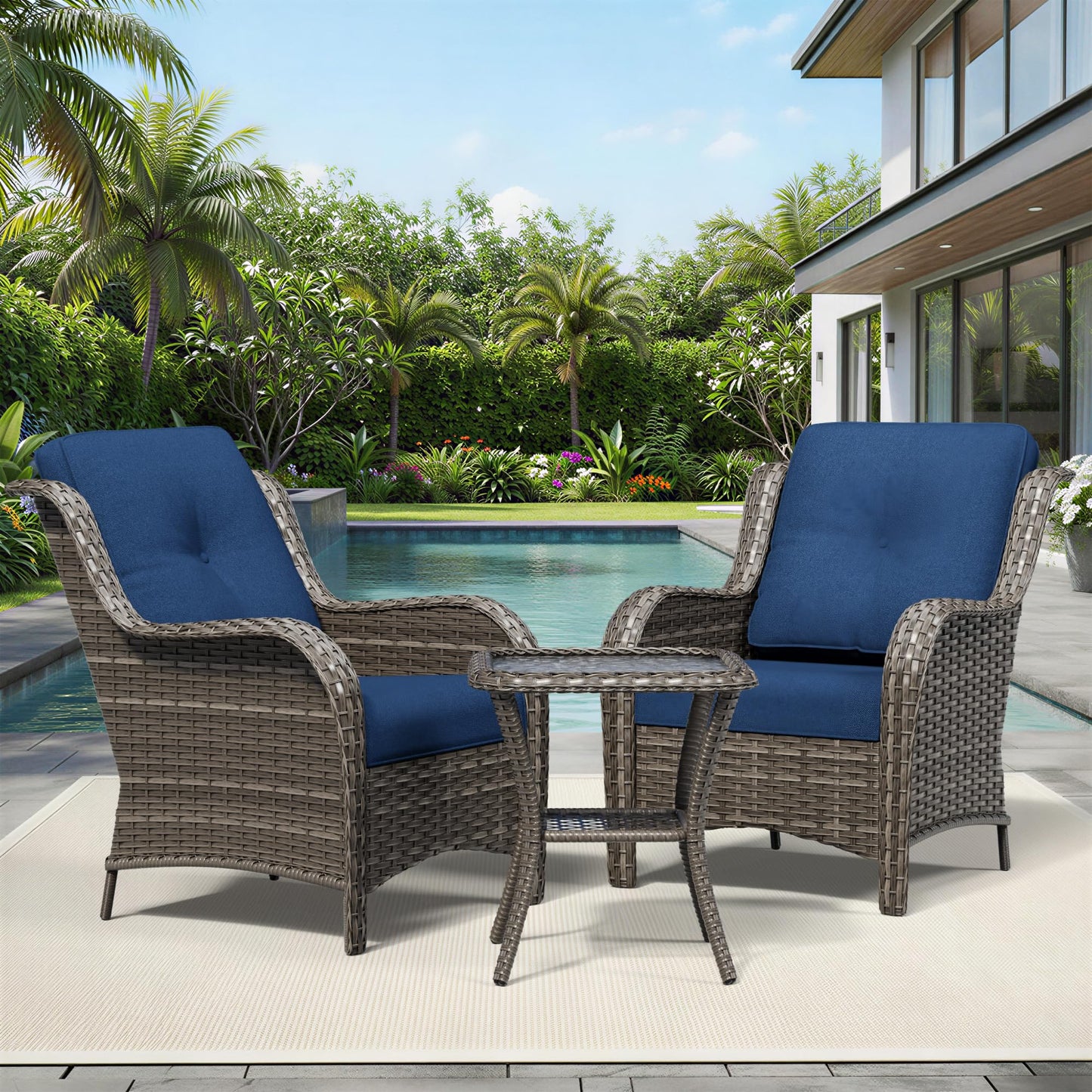 Joyside Patio Chairs Set of 2, Wicker Patio Furniture with High Back, Deep Seating, Wide Armrest, Thickened Cushions, Outdoor Rattan Furniture for Deck, Porch Use
