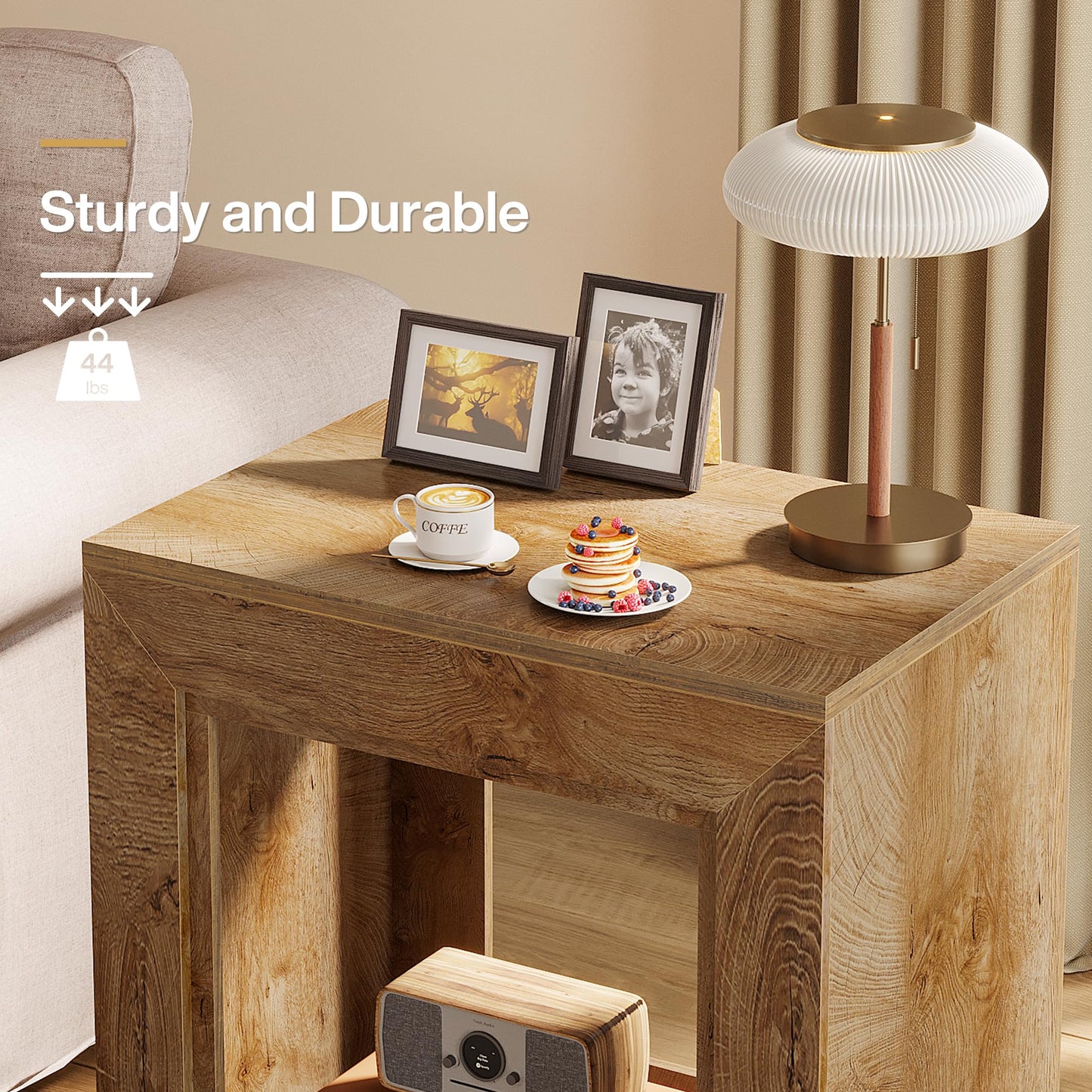 Tribesigns Rustic Wood End Table, 2 Tiered Square Side Table with Storage Shelf, Industrial Sofa Side Table for Living Room, Entrance (Rustic Brown) (1)