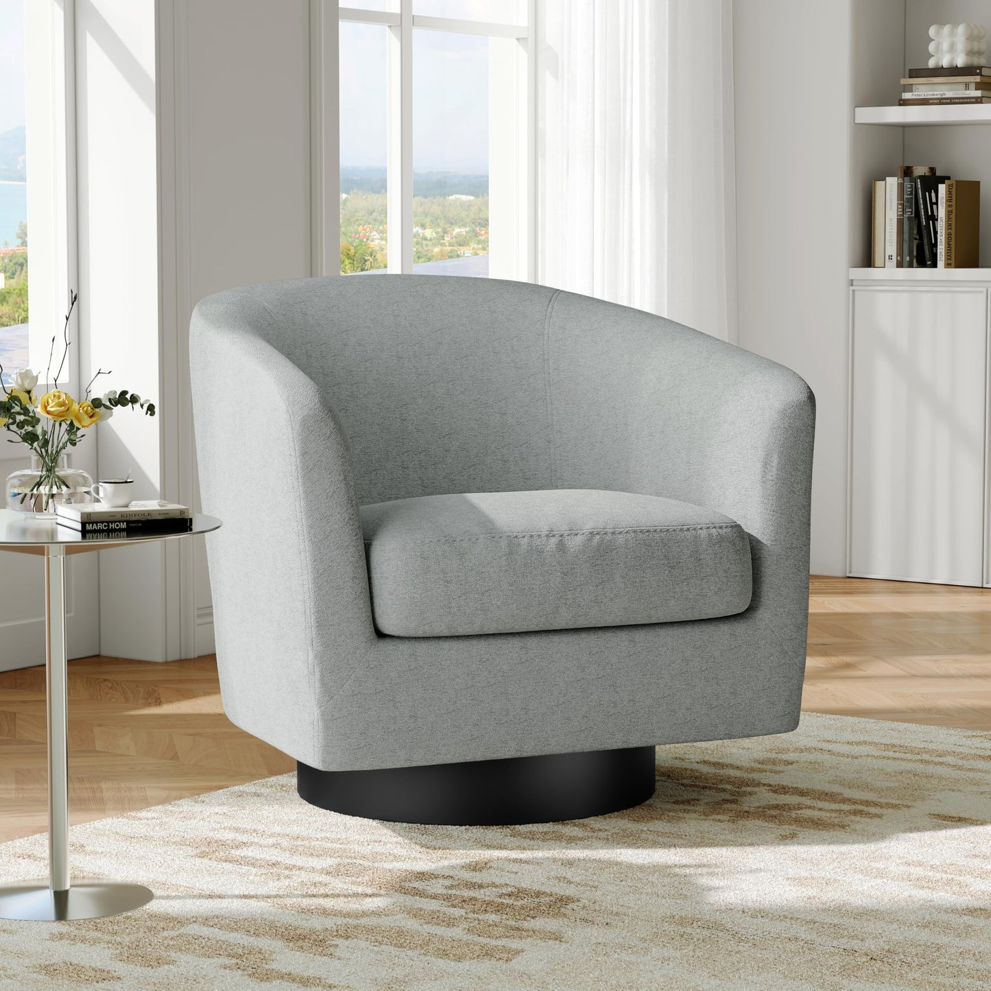 Swivel Barrel Accent Chairs Set of 2, Modern 360° Swivel Round Barrel Chair with Curve Back, Upholstered Velvet Fabric Armchair Single Sofa Club Chair for Living Room, Bedroom, Coffee