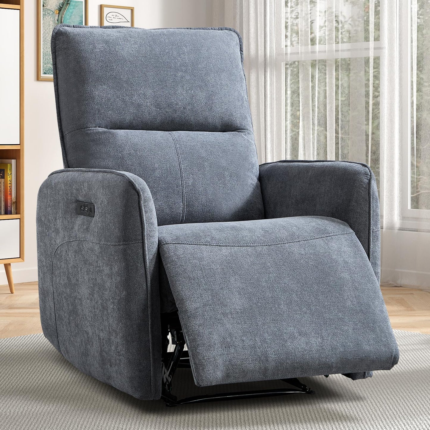 IOMOR Power Recliner Chair for Adults, Electric Recliner with USB Tape-C Ports, Zero Wall Single Reclining for Small Space, Living Room (1, Grey)