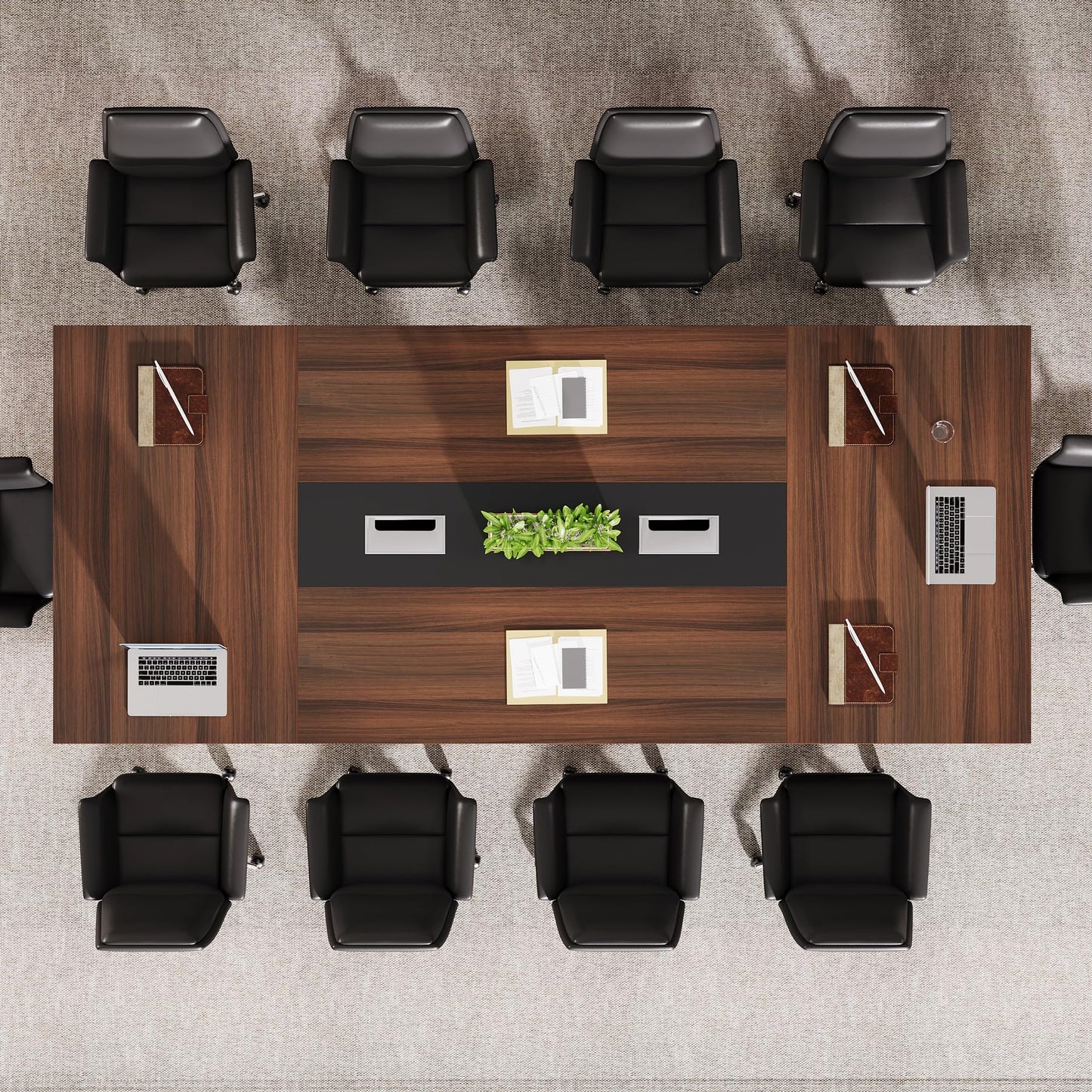 Tribesigns 8ft Conference Table, Modern Office Meeting Room Desk with Cable Management, Large Business Furniture for Boardroom, Conference Room (1, Walnut + Black)