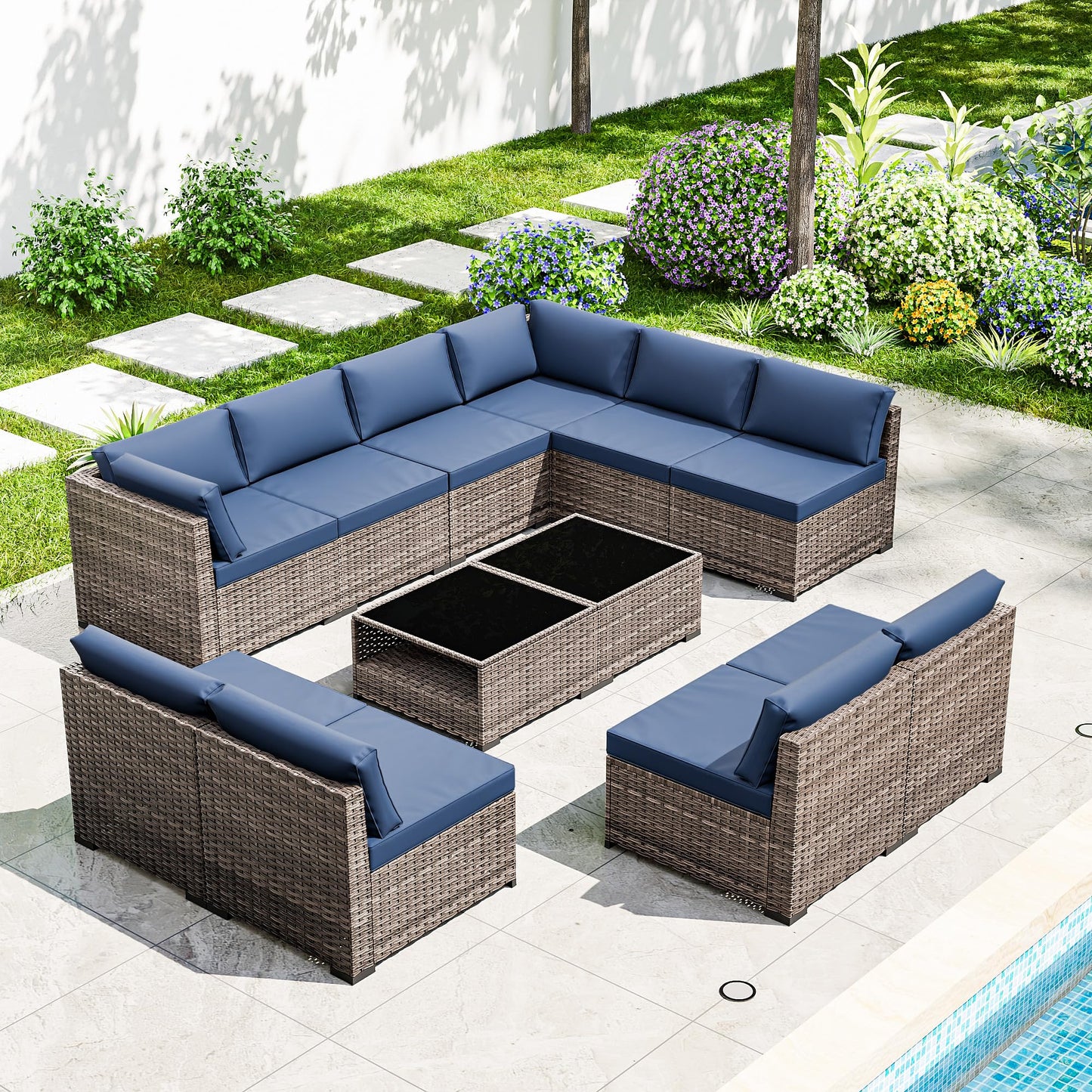 Joyside 5-Piece Patio Furniture Set, Rattan Outdoor Sectional Wicker Patio Conversation Set with Cushions and Coffee Table