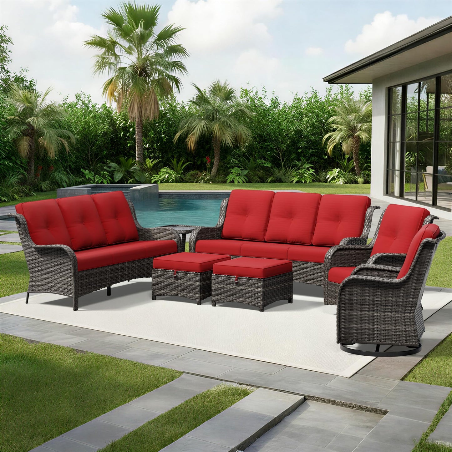 Joyside Patio Chairs Set of 2, Wicker Patio Furniture with High Back, Deep Seating, Wide Armrest, Thickened Cushions, Outdoor Rattan Furniture for Deck, Porch Use