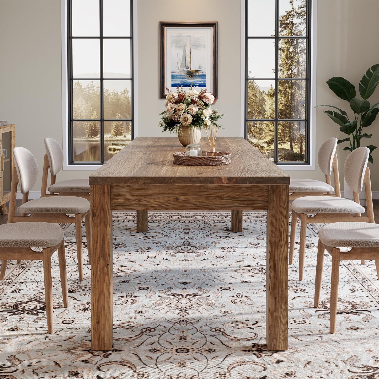 78.7" Large Dining Table for 6 8 10, Solid Wood Rustic Kitchen Table, Modern Farmhouse Rectangular Dining Desk for Kitchen, Living Room, Wood Brown