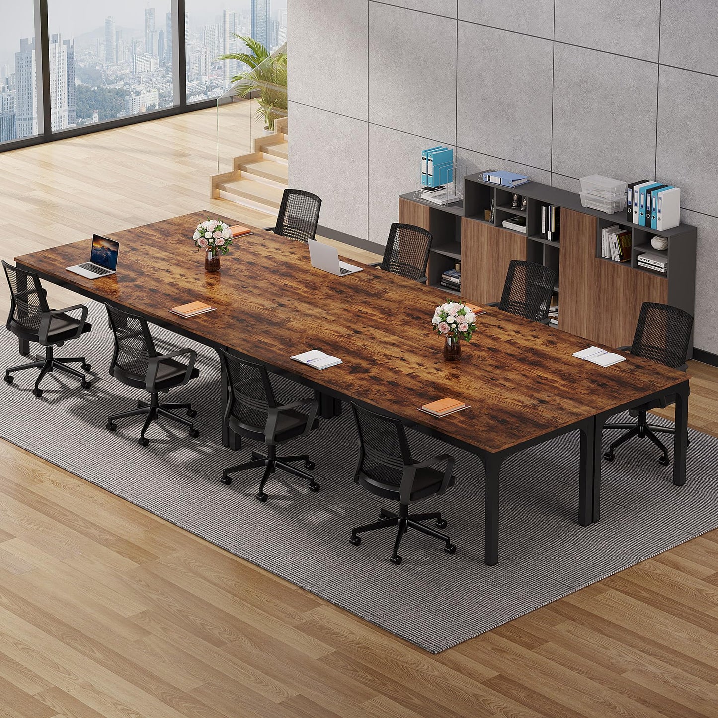 Tribesigns 6.5 FT Conference Room Table, 78.74" W x 27.56" D Large Office Conference Table, Modern Seminar Meeting Table Desk for Boardroom, Meeting Room (1, Rustic Brown)