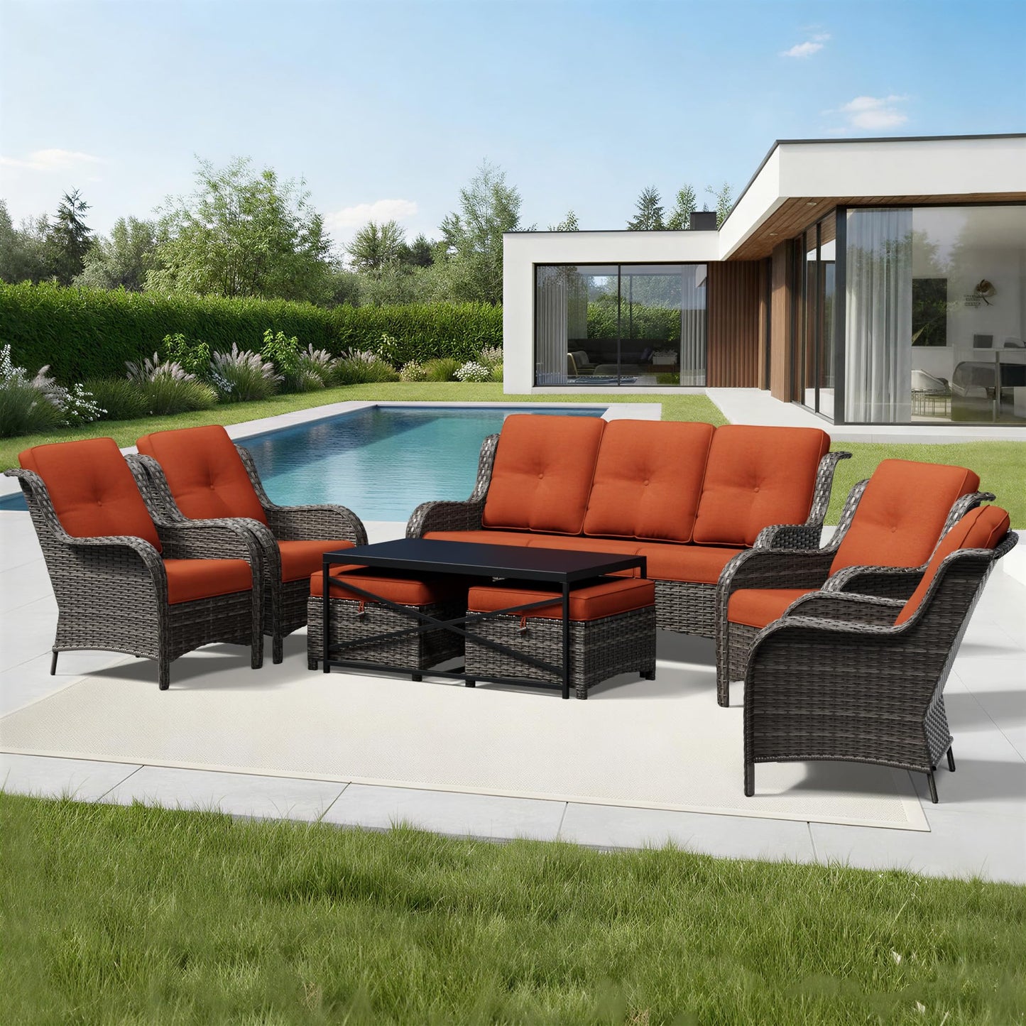 Joyside Patio Chairs Set of 2, Wicker Patio Furniture with High Back, Deep Seating, Wide Armrest, Thickened Cushions, Outdoor Rattan Furniture for Deck, Porch Use