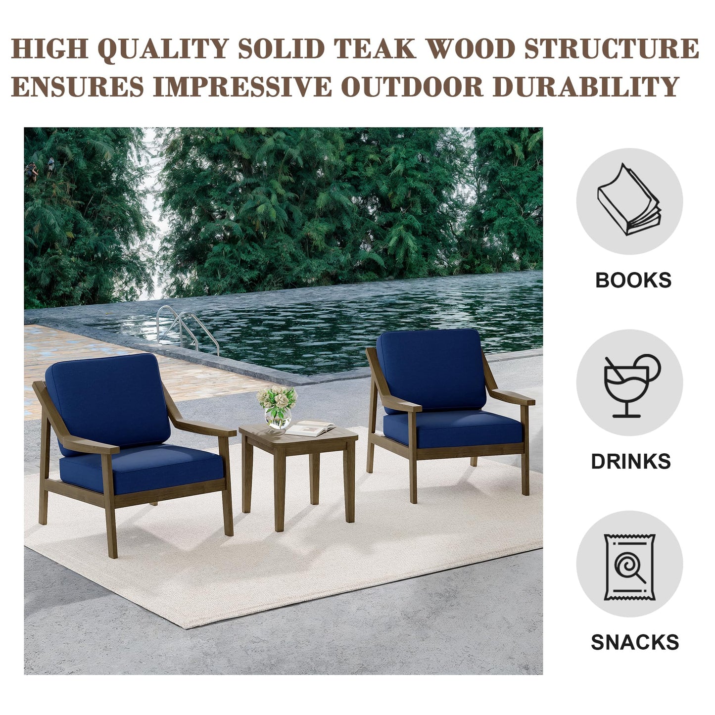 Outdoor Patio Furniture Set, 2 Piece Outdoor Patio Sofa Armchairs with Washable Thick Cushions, All-Weather Solid Wood Patio Bistro Set for Porch, Balcony, Natural Frame & Beige Cushion