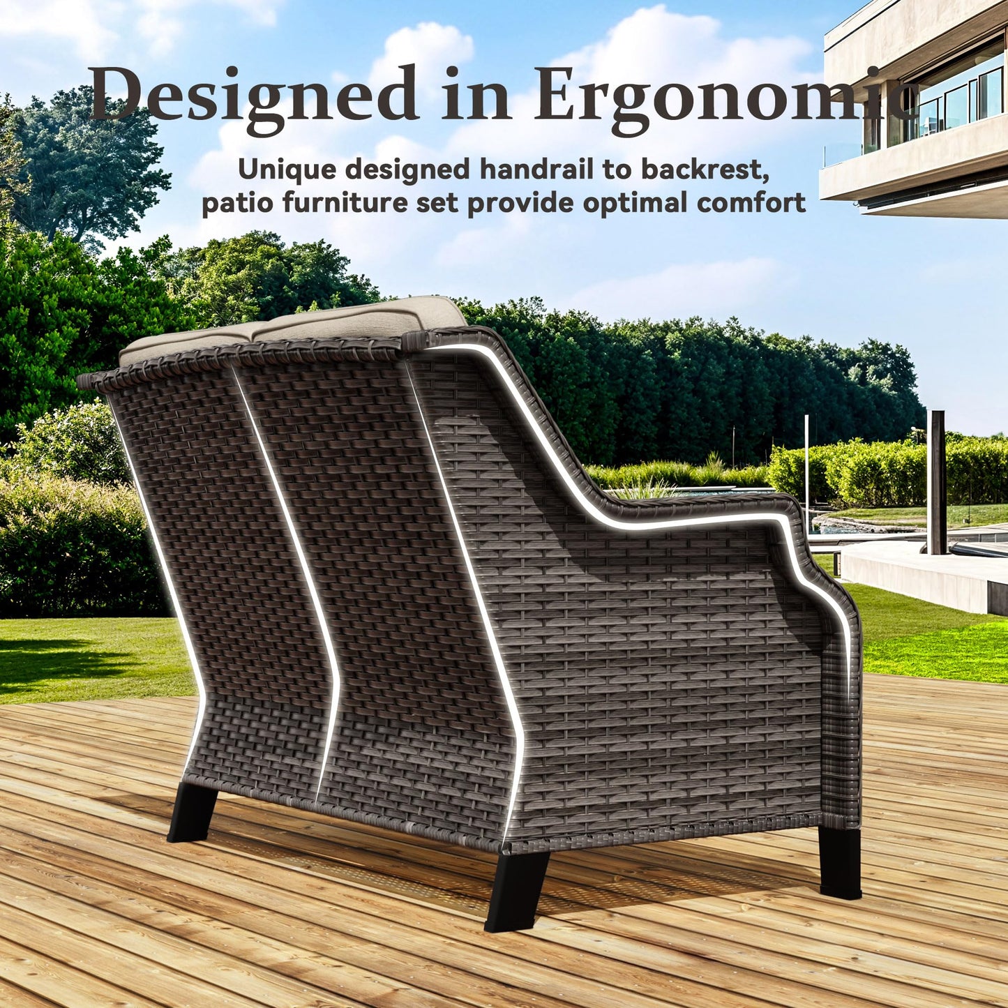 Outdoor Patio Loveseat, All-Weather 2-Seater Wicker Loveseat with Cushions, Outdoor Patio Love Seat Sofa for Garden, Balcony and Deck