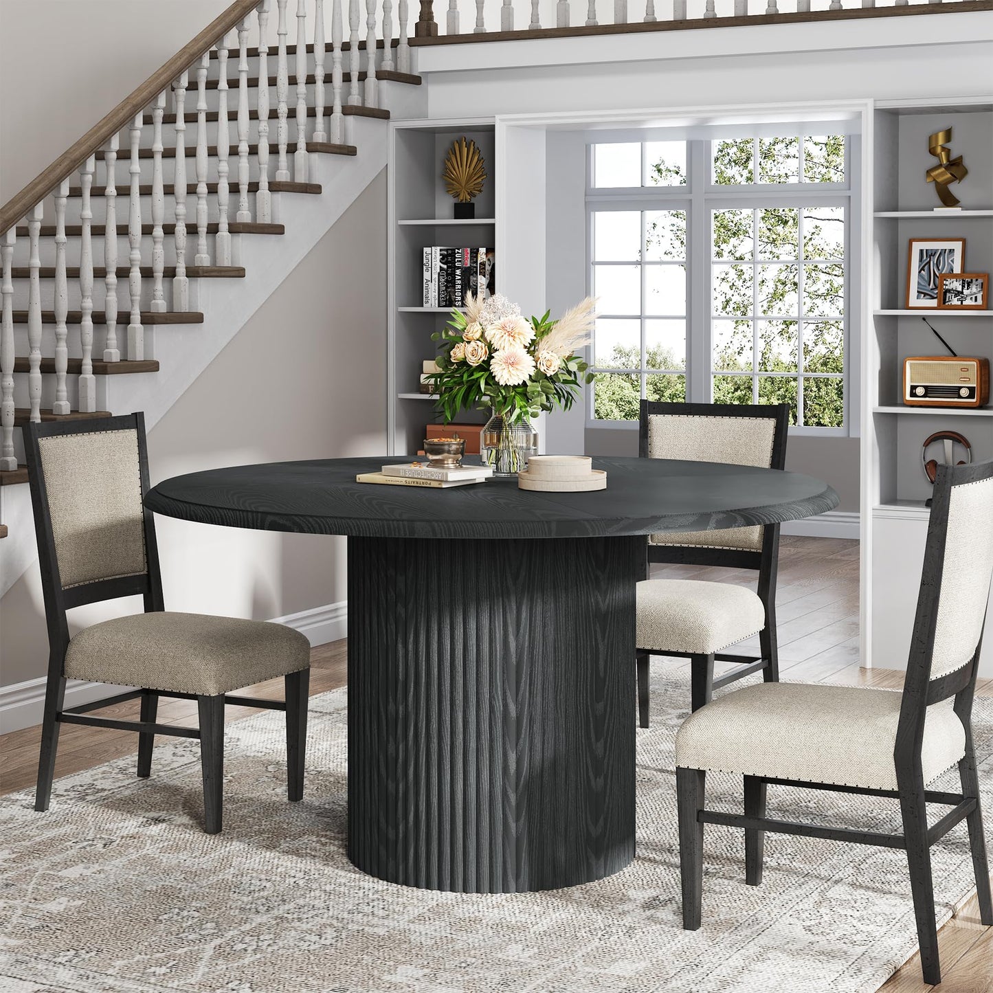 Tribesigns 47" Round Dining Table for 4, Farmhouse Kitchen Table with Metal Base, Modern Small Dinner Table for Dining Room,Kitchen (Chairs Not Included)
