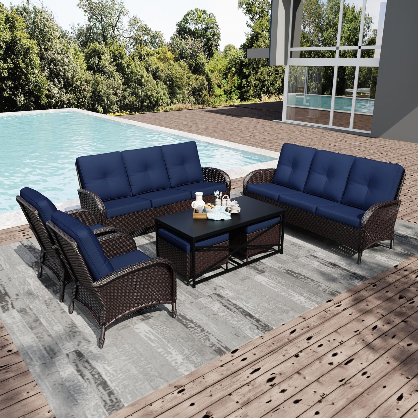 Joyside Wicker Patio Chairs Set of 2, Rattan Outdoor Furniture with Thickened Cushions, High Back, Deep Seating, Wide Armrest, Outdoor Chairs for Porch, Deck