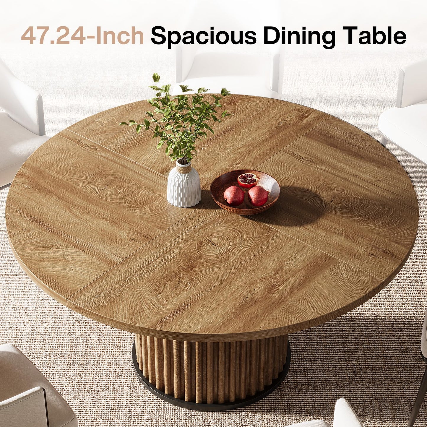 Tribesigns 47.24-Inch Black Round Dining Table for 4-6 People, Modern Fluted MDF + Metal Base Kitchen Table, Sturdy Circle Dining Room Furniture, Black