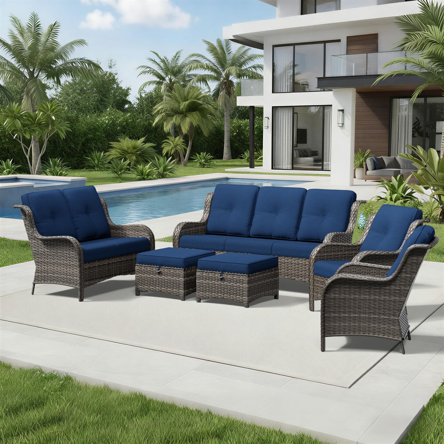 Joyside Patio Chairs Set of 2, Wicker Patio Furniture with High Back, Deep Seating, Wide Armrest, Thickened Cushions, Outdoor Rattan Furniture for Deck, Porch Use