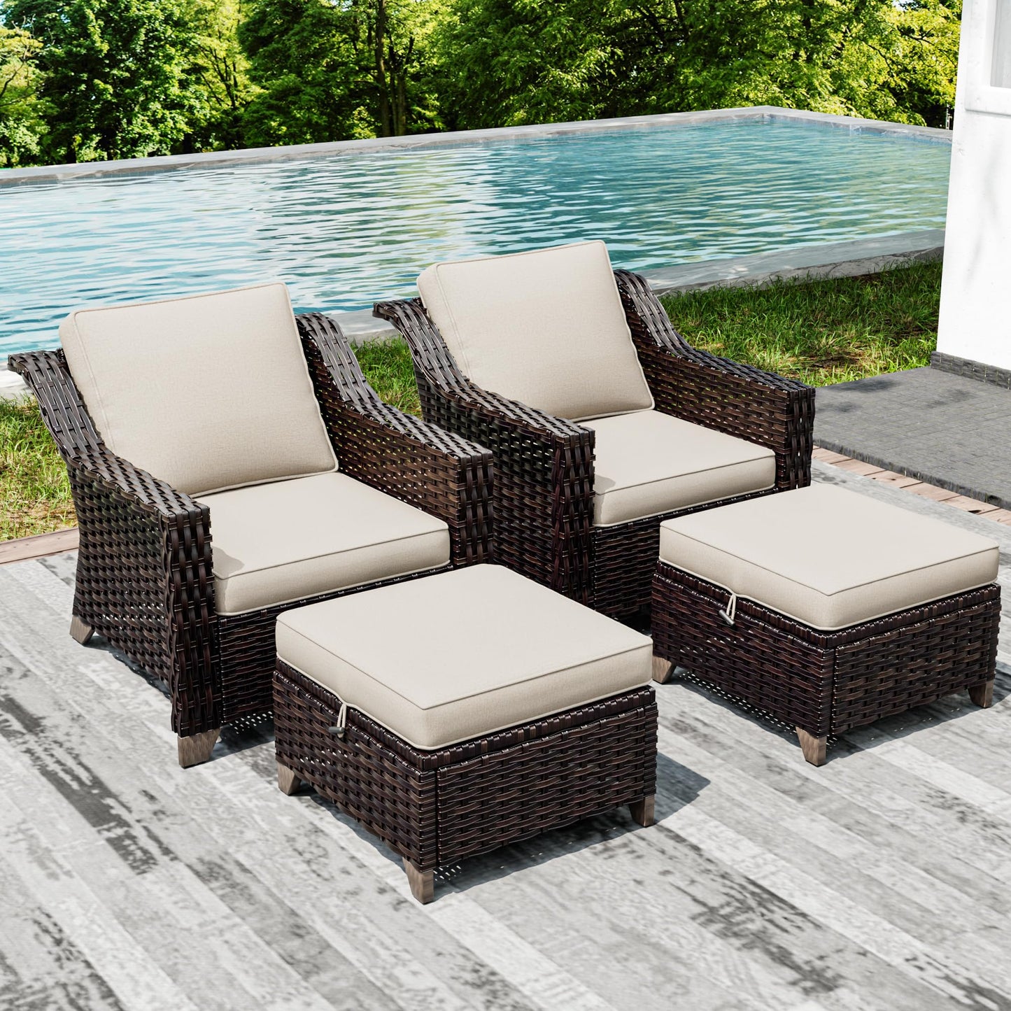 Joyside Patio Sofa - 3 Seater Rattan Sofa, All Weather High Back Sofa, Upgraded Large Size with 4inch Seat Cushions for Backyard, Garden, Poolside (Brown/Blue)